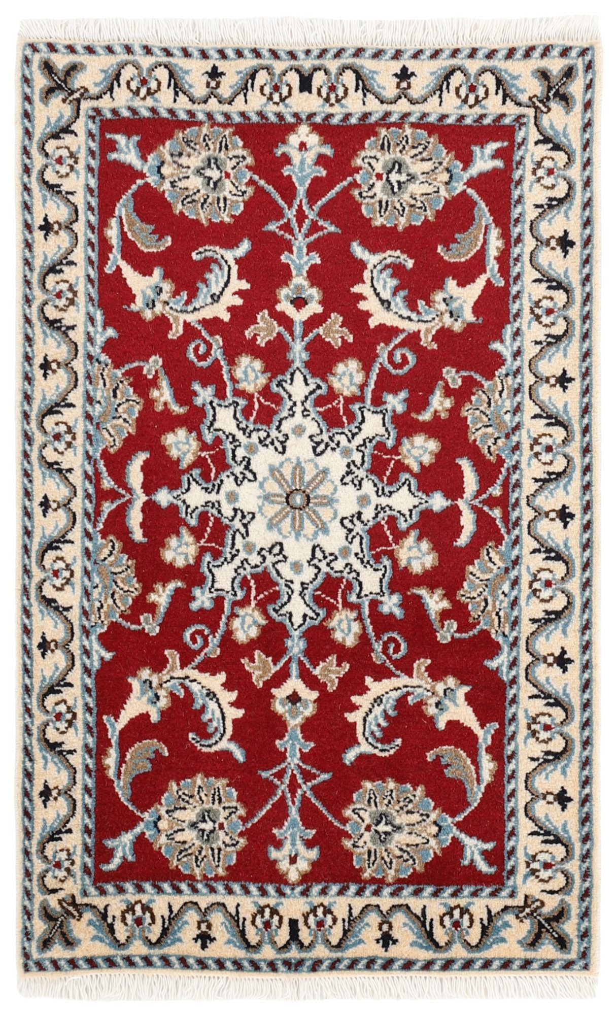 Wohnando Teppich MY-RUG Perserteppich Nain Kashmar Medaillon-Design rot 100x60cm, Rechteckig, Höhe: 12 mm, Handgeknüpfter Teppich,Handgesponnene Wolle, mit Naturfarben gegärbt