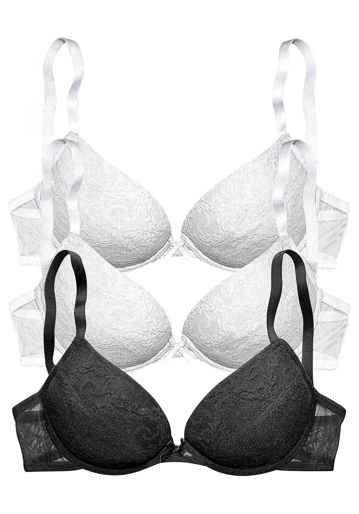 petite fleur by Lascana Push-up-BH (Packung, 3 Stück) mit Bügel und herausnehmbaren Kissen, Dessous