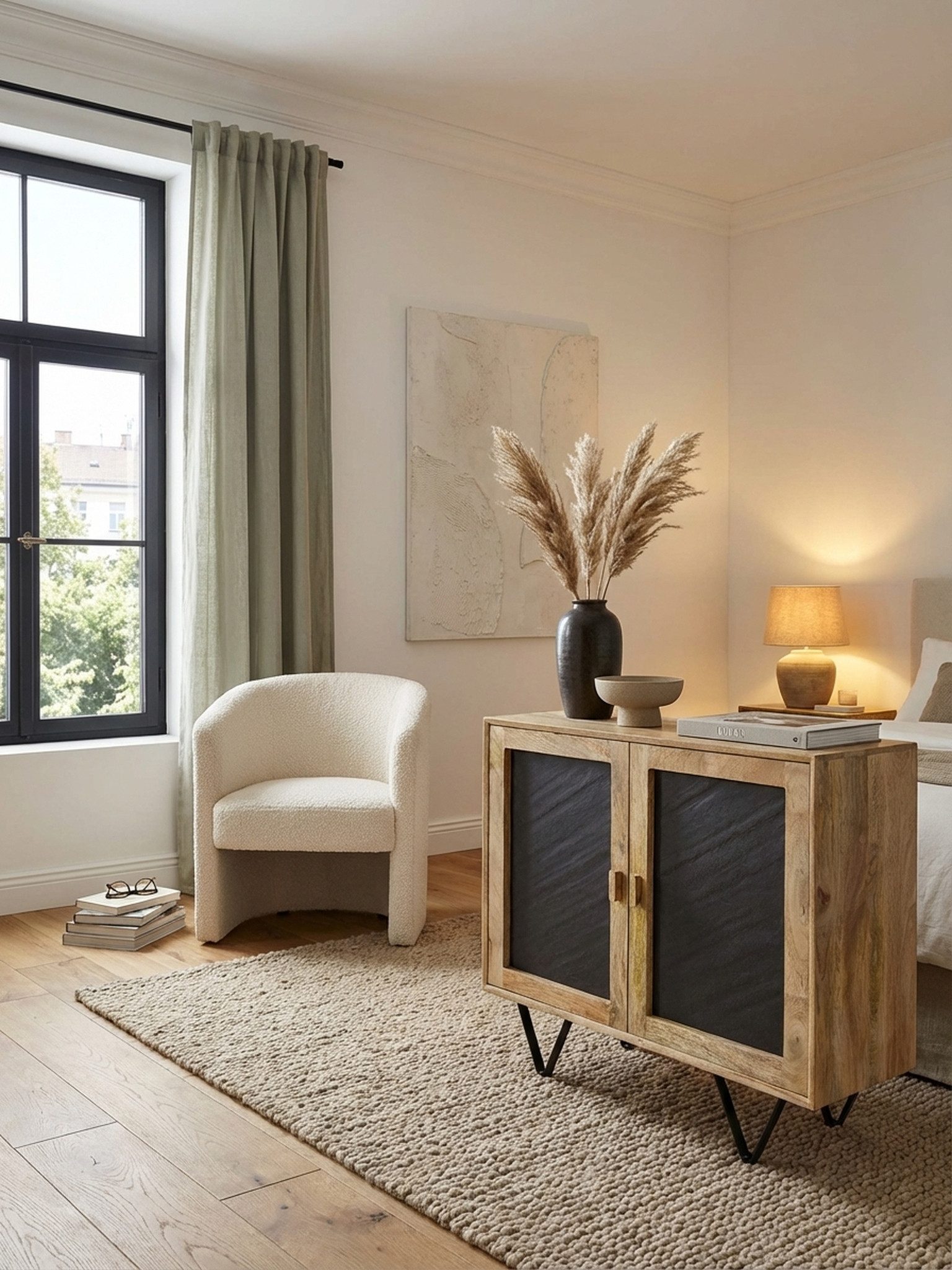 KADIMA DESIGN Kommode Sideboard 80x75x35 cm Mango Massivholz / Stein-Optik Anrichte Braun, (Standschrank Mehrzweckkommode mit Metallgestell), Kommode mit 2 Türen, Kleiner Kommodenschrank Holz Massiv