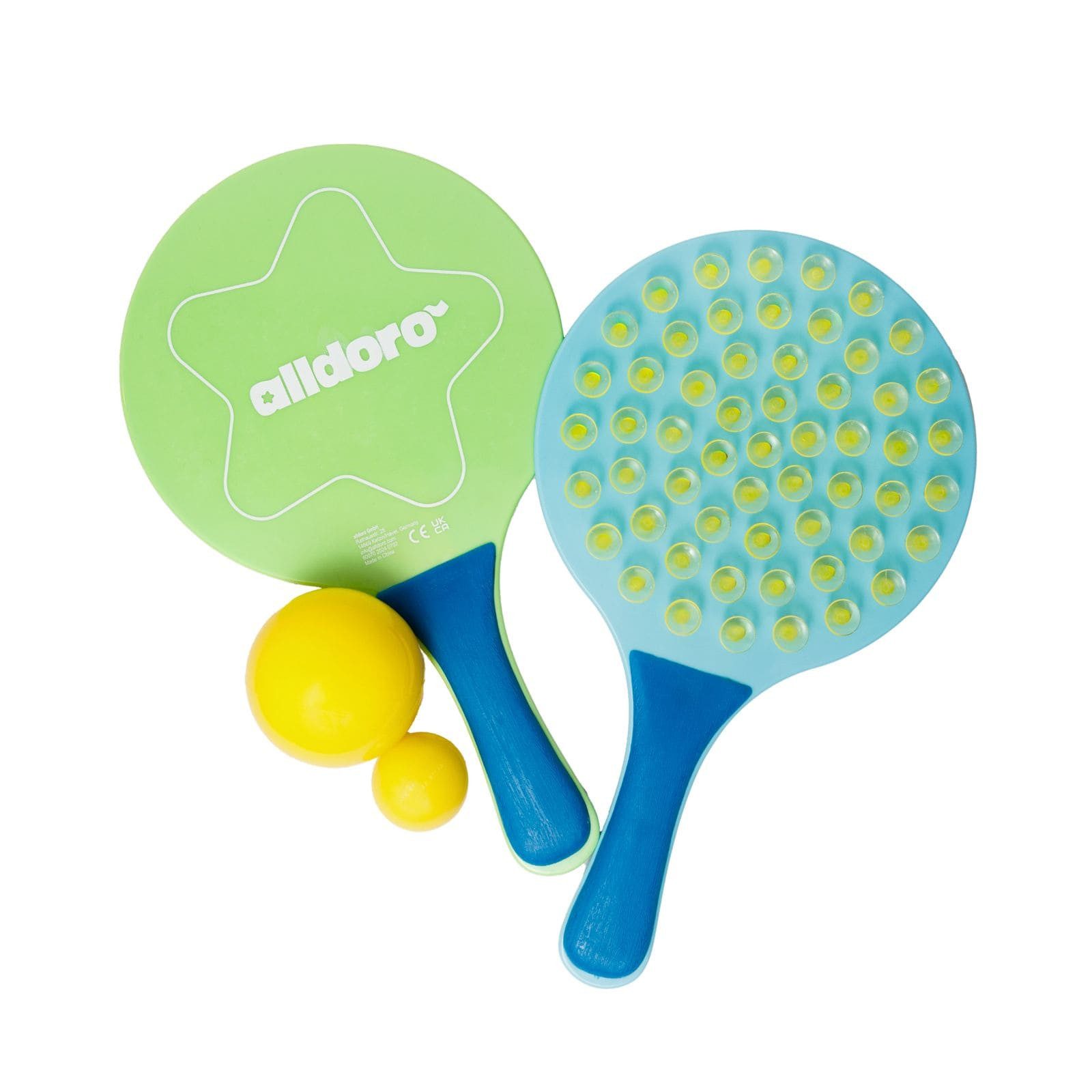 alldoro Beachballschläger Stick & Play Schlägerset, eine Schlägerseite glatt, die andere mit Saugnäpfen
