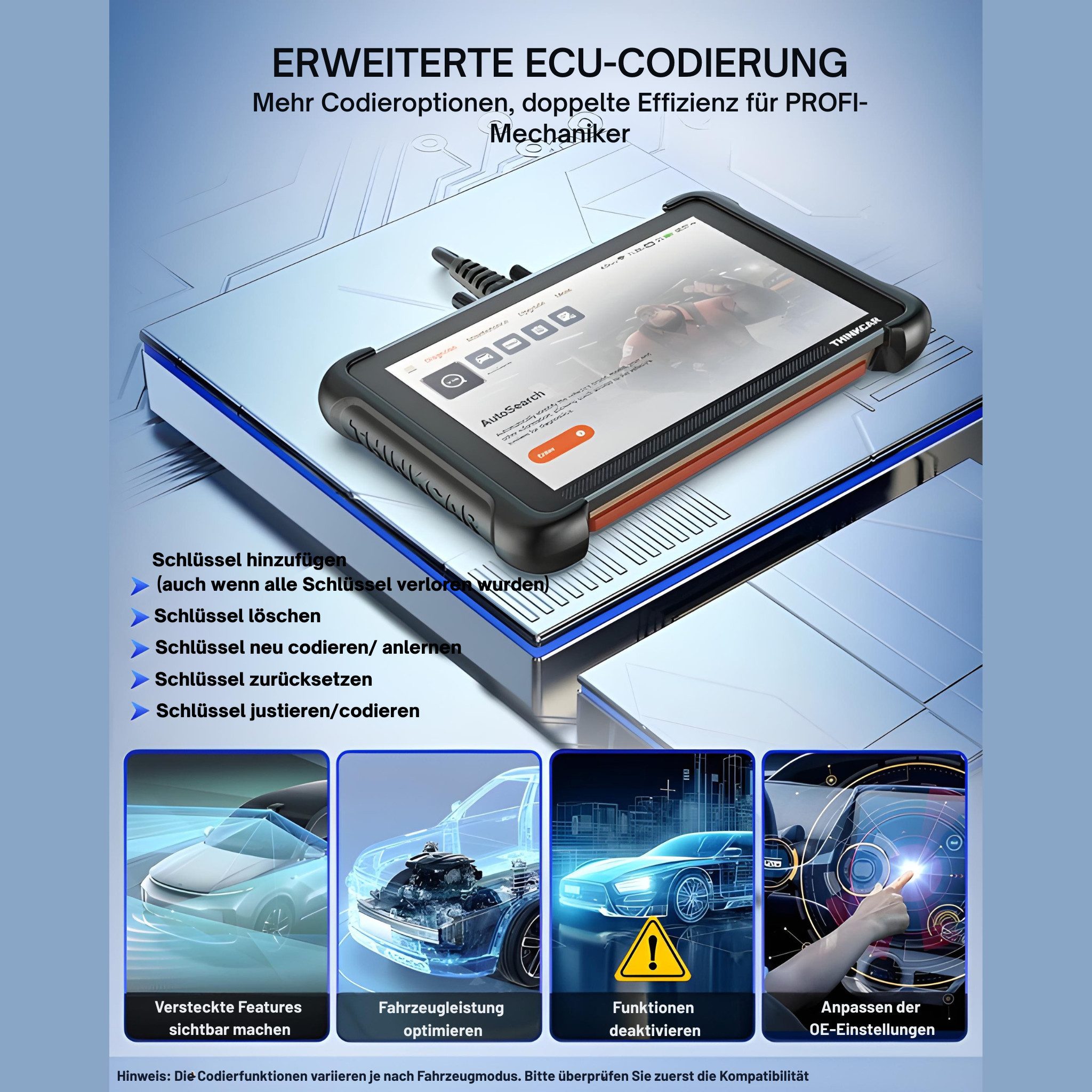 Thinkcar Kfz-Diagnosegerät OBD2 Diagnosegerät mit CANFD, DoIP & 34+ Reset-Services - Vollversion, Komplettset, Komplettset, Fehlercodes auslesen & löschen, Live-Daten, Wartungsarbeiten, etc.