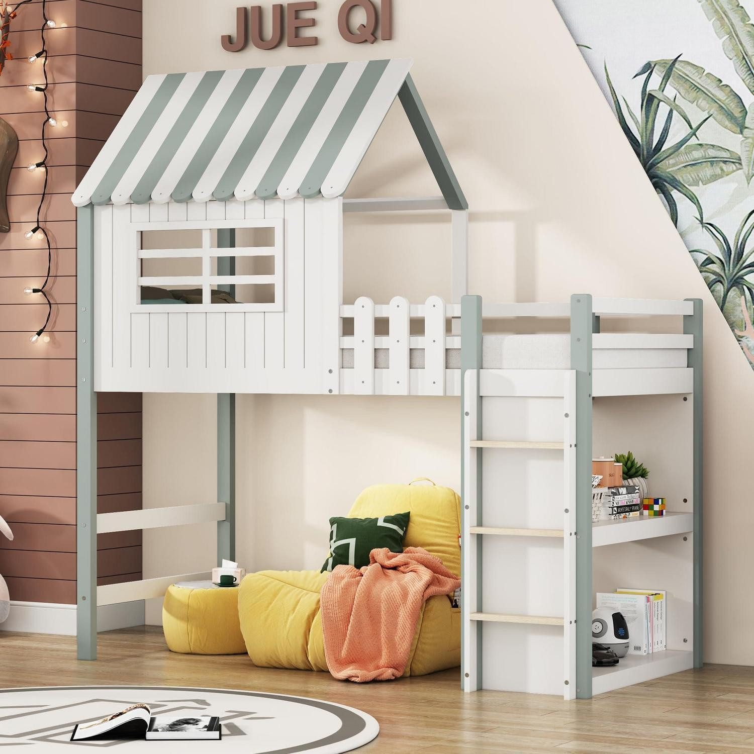 LuxusKollektion Hochbett Kinderhochbett 90x200 mit Ablage (1-St)