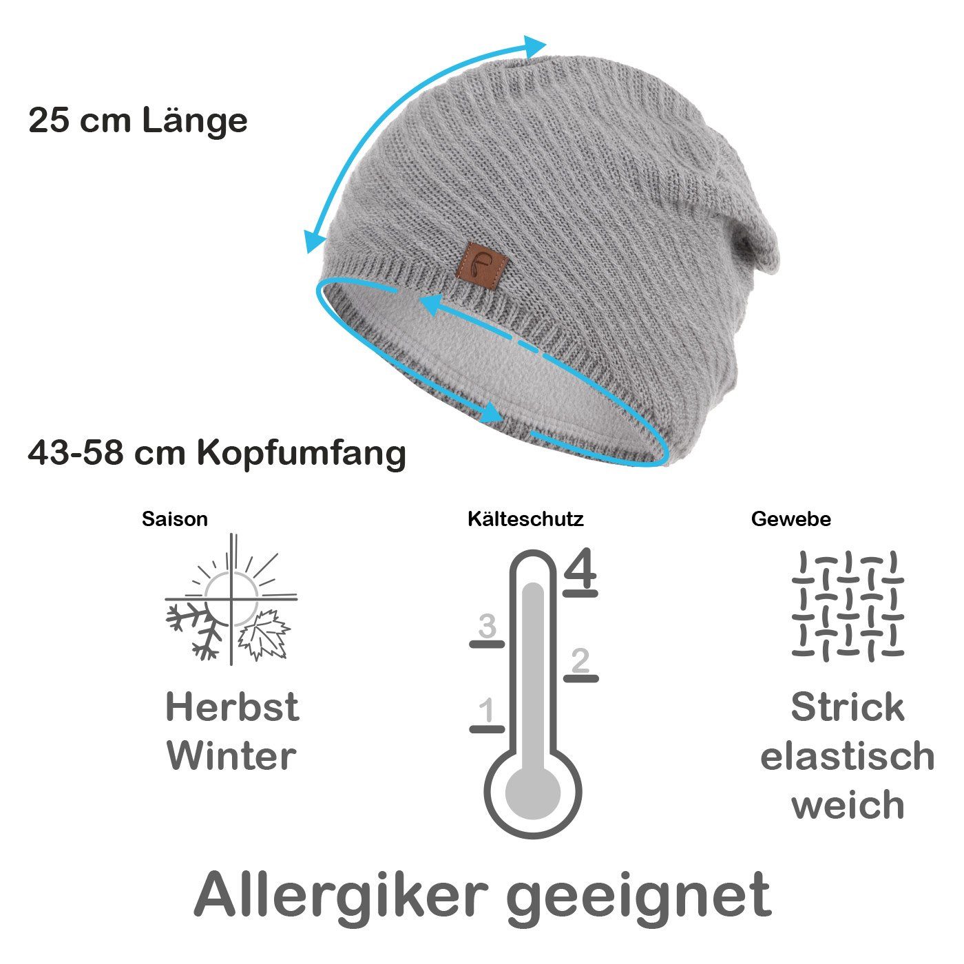 Faera Strickmütze Wintermütze Damen Mütze Beanie Haube gefüttert Strickmütze Damenmütze