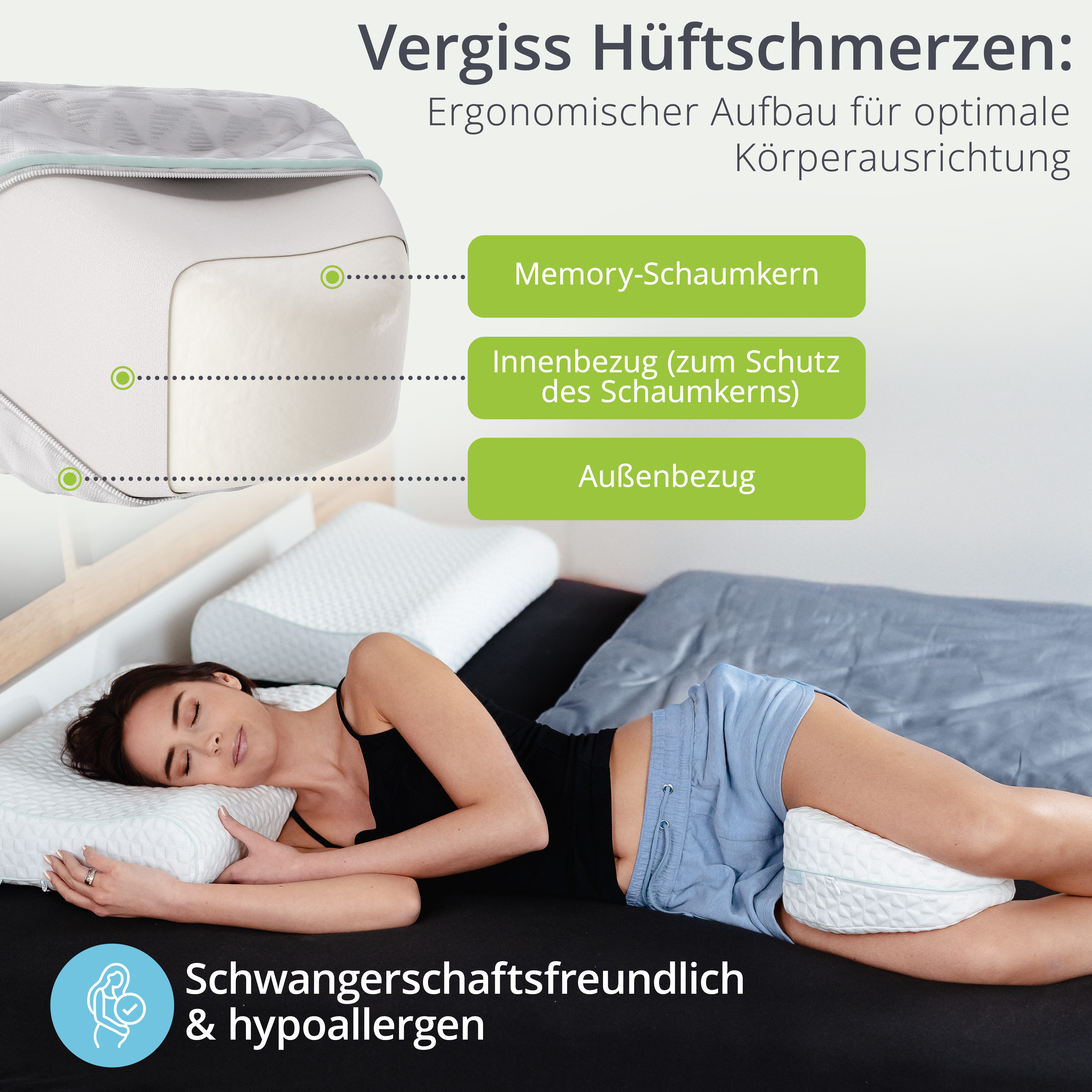 feela Kniekissen Ergonomisches Kissen für Seitenschläfer – entlastet Beine & Rücken, Fördert gesunden Schlaf & Haltung – ideal für Seitenschläfer & Pausen