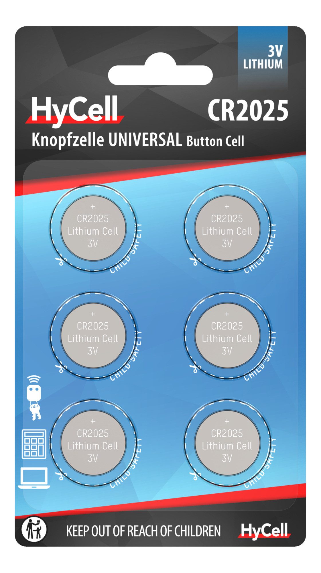 HyCell 6x CR2025 Batterie Lithium Knopfzelle 3V Knopfbatterien Knopfzelle