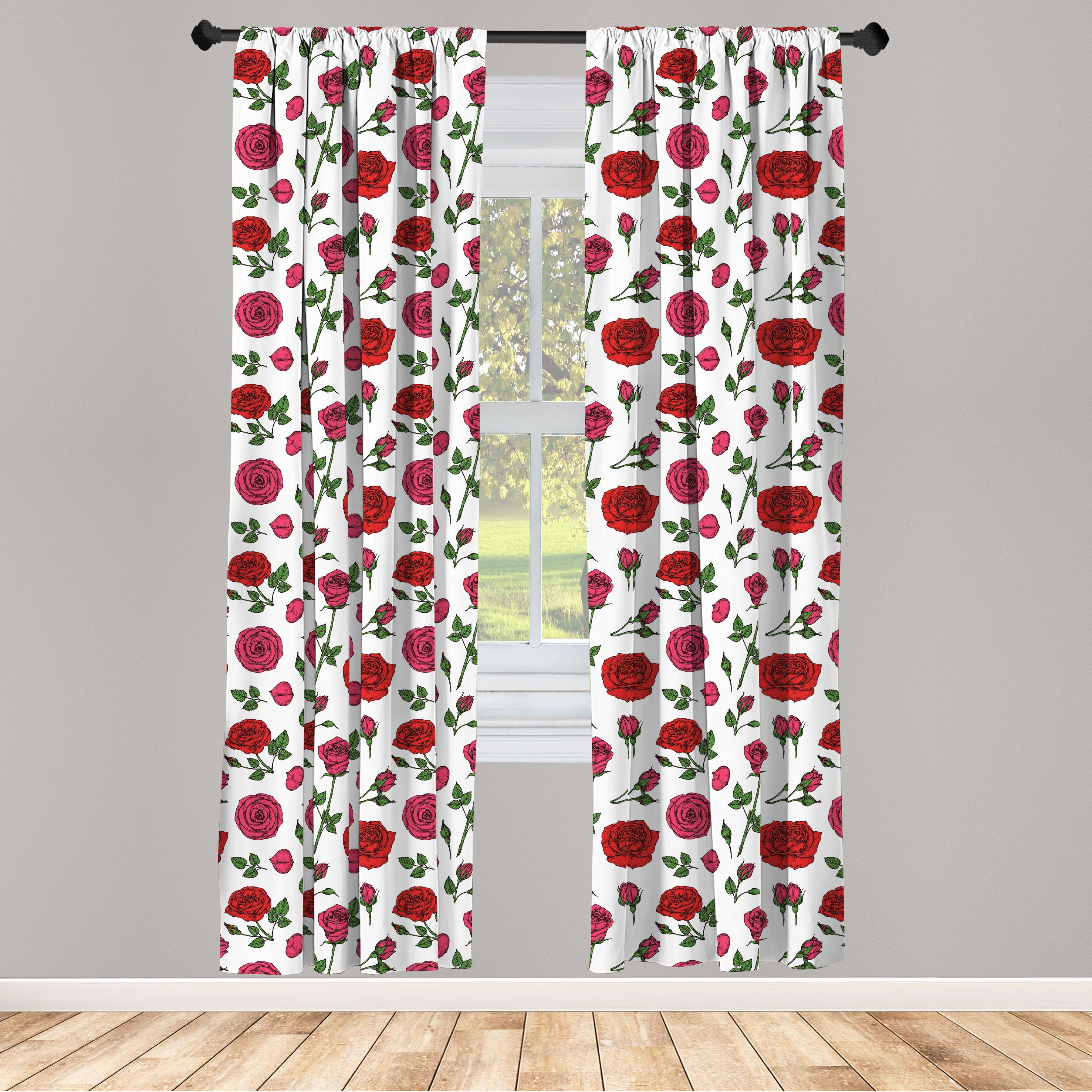 Gardine Vorhang für Wohnzimmer Schlafzimmer Dekor, Abakuhaus, Microfaser, Blumen Romantische Rosen Zusammensetzung