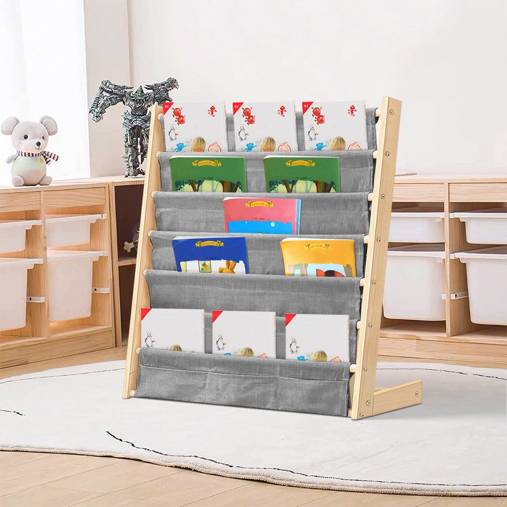 JEOBEST Bücherregal Kinder Bücherregal, Kinder-Bilderbuchregal, 7-Stöckige, Holz, Naturbeige – Bild 4 von 5