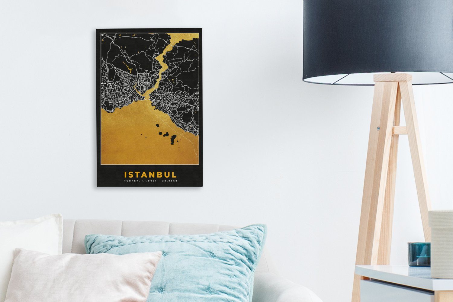 - Gemälde, Leinwandbild OneMillionCanvasses® cm - (1 Leinwandbild Zackenaufhänger, inkl. Gold Karte, fertig 20x30 St), Stadtplan - bespannt - Istanbul Karte