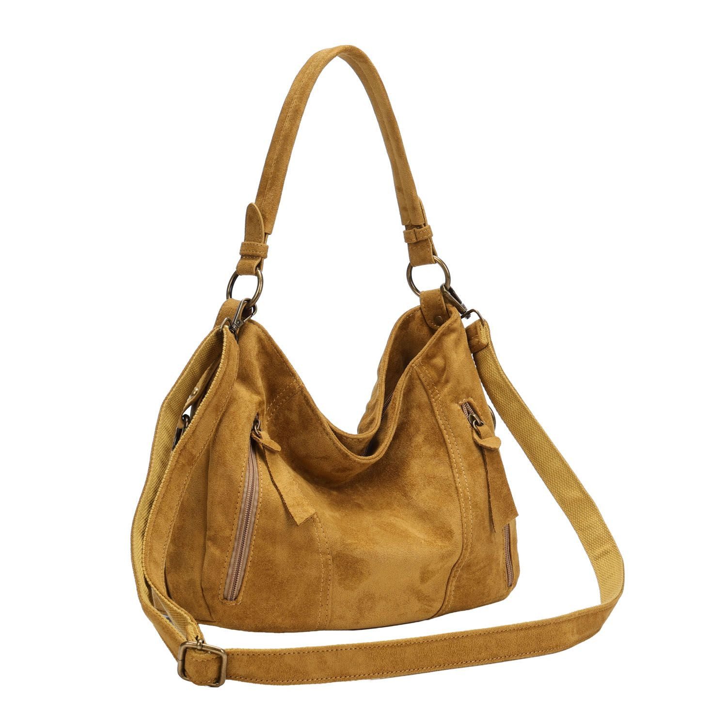 ITALYSHOP24 Schultertasche Damen Tasche Shopper Hobo-Bag Crossbody CrossOver, als Handtasche, Umhängetasche, Shopper tragbar