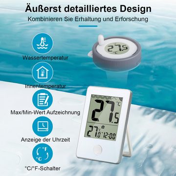 Novzep Aquarienthermometer Pool-Thermometer, digitales Schwimmbad-Thermometer, kabellos, Wassertemperaturanzeige mit Innenthermometern für Schwimmbäder