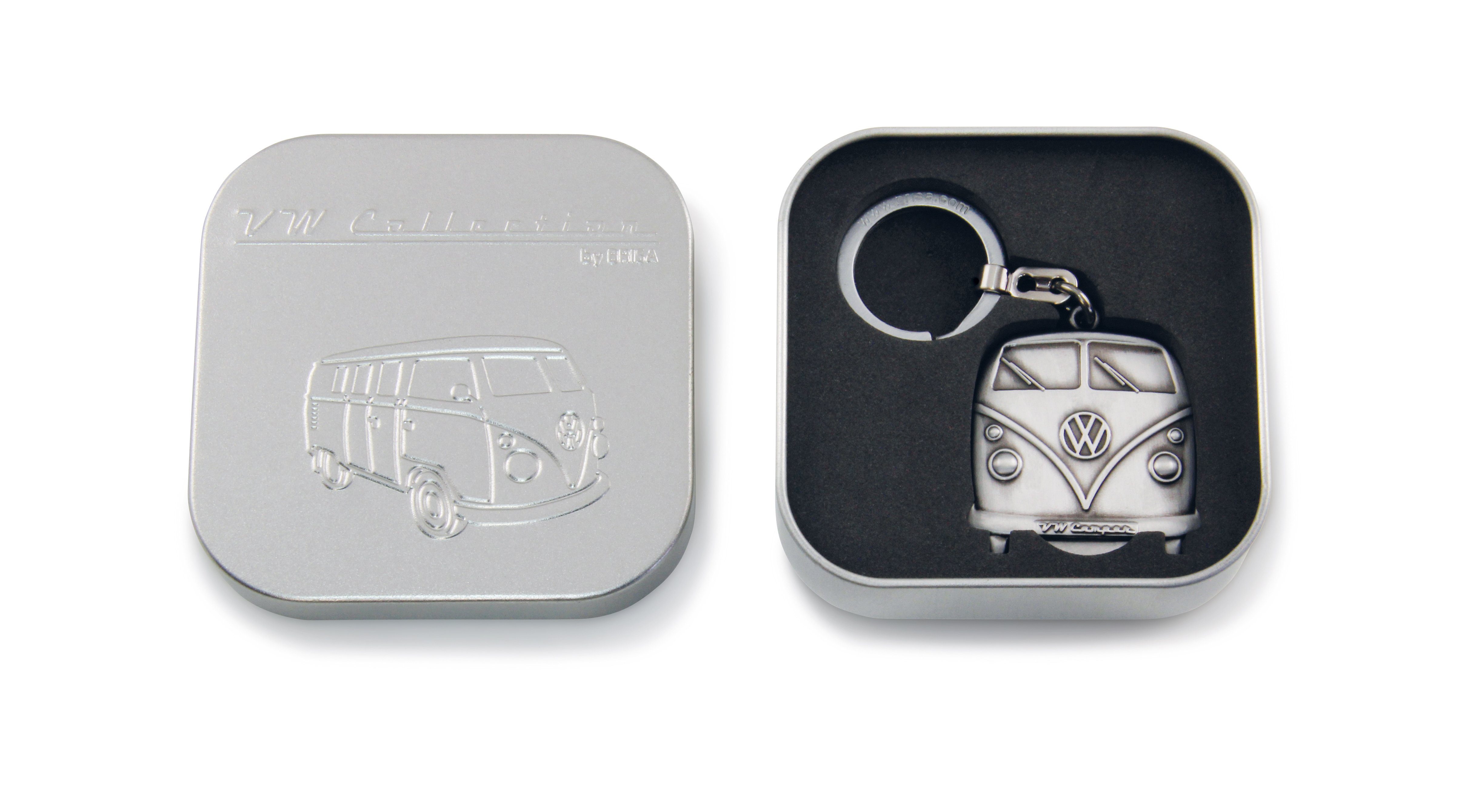 VW Collection by BRISA Schlüsselanhänger Einkaufswagenchip VW im Metall Design, aus Bulli mit Volkswagen T1 Schlüsselring