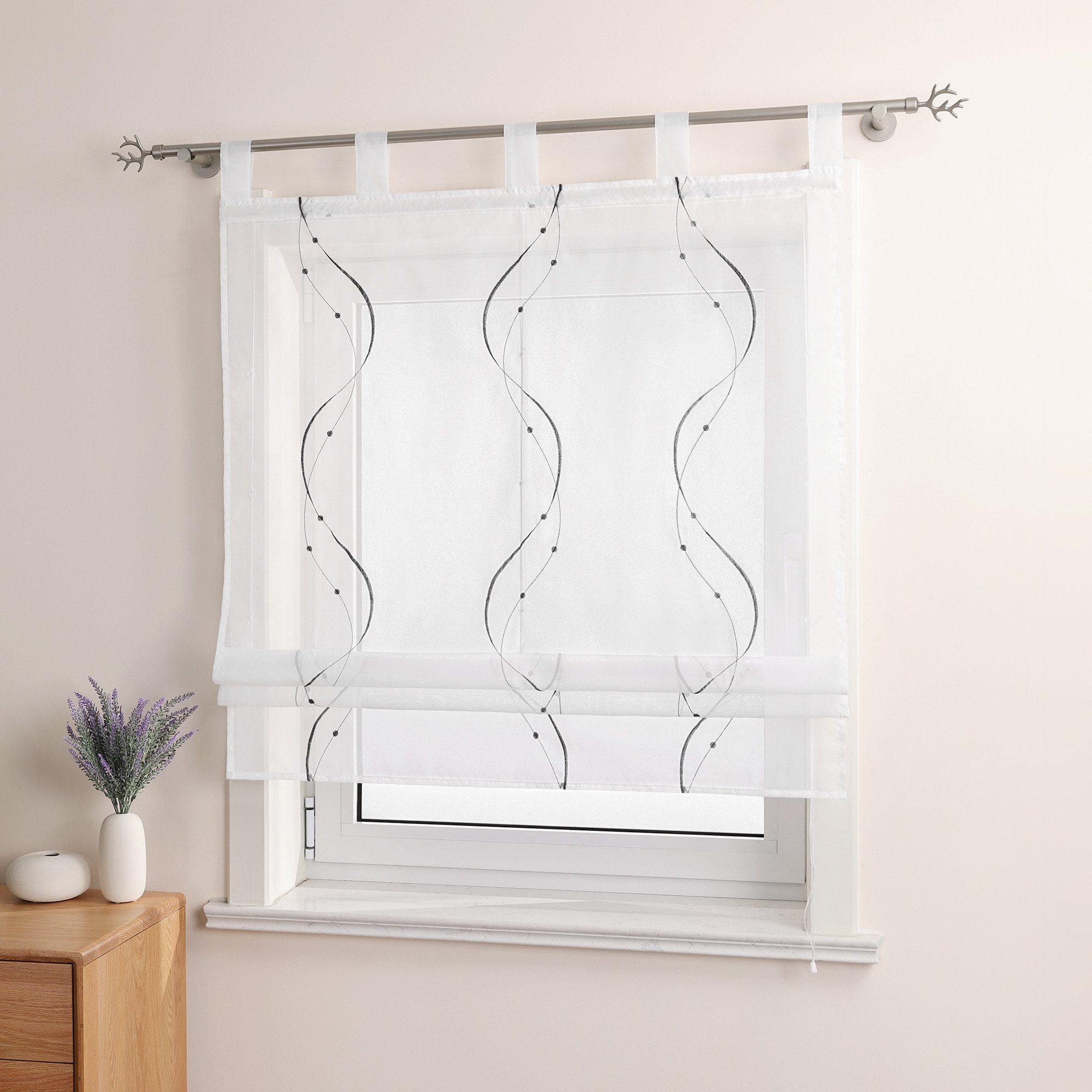 Joyswahl Raffrollo, mit Schlaufen, Ösenrollo Modern Bestickt für Küche Wohn günstig online kaufen