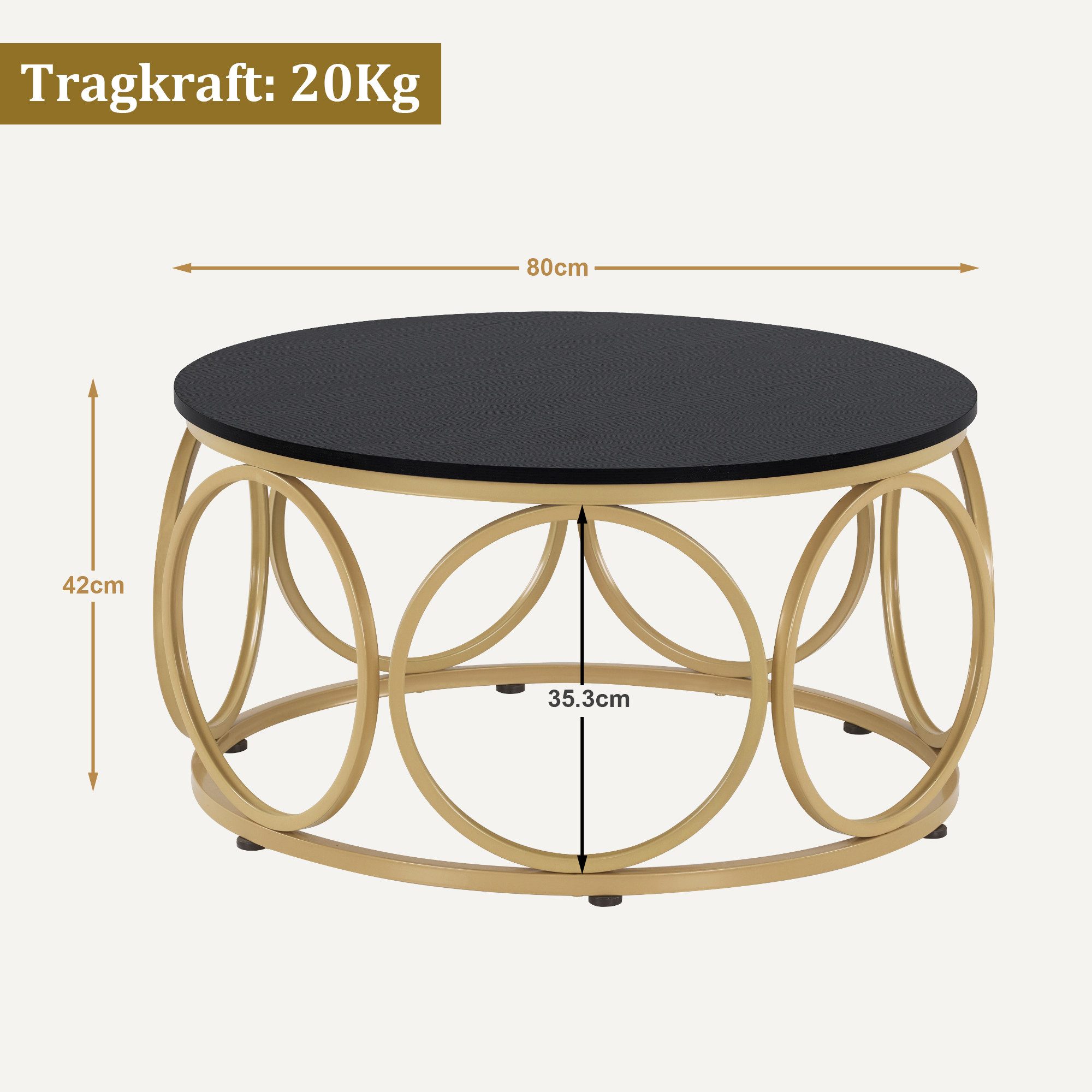 MCombo Beistelltisch M MCombo Couchtisch Rund Holz 2102, Sofatisch Kaffeetisch Metallgestell, Beistelltisch Durchmesser 80cm – Bild 3 von 5