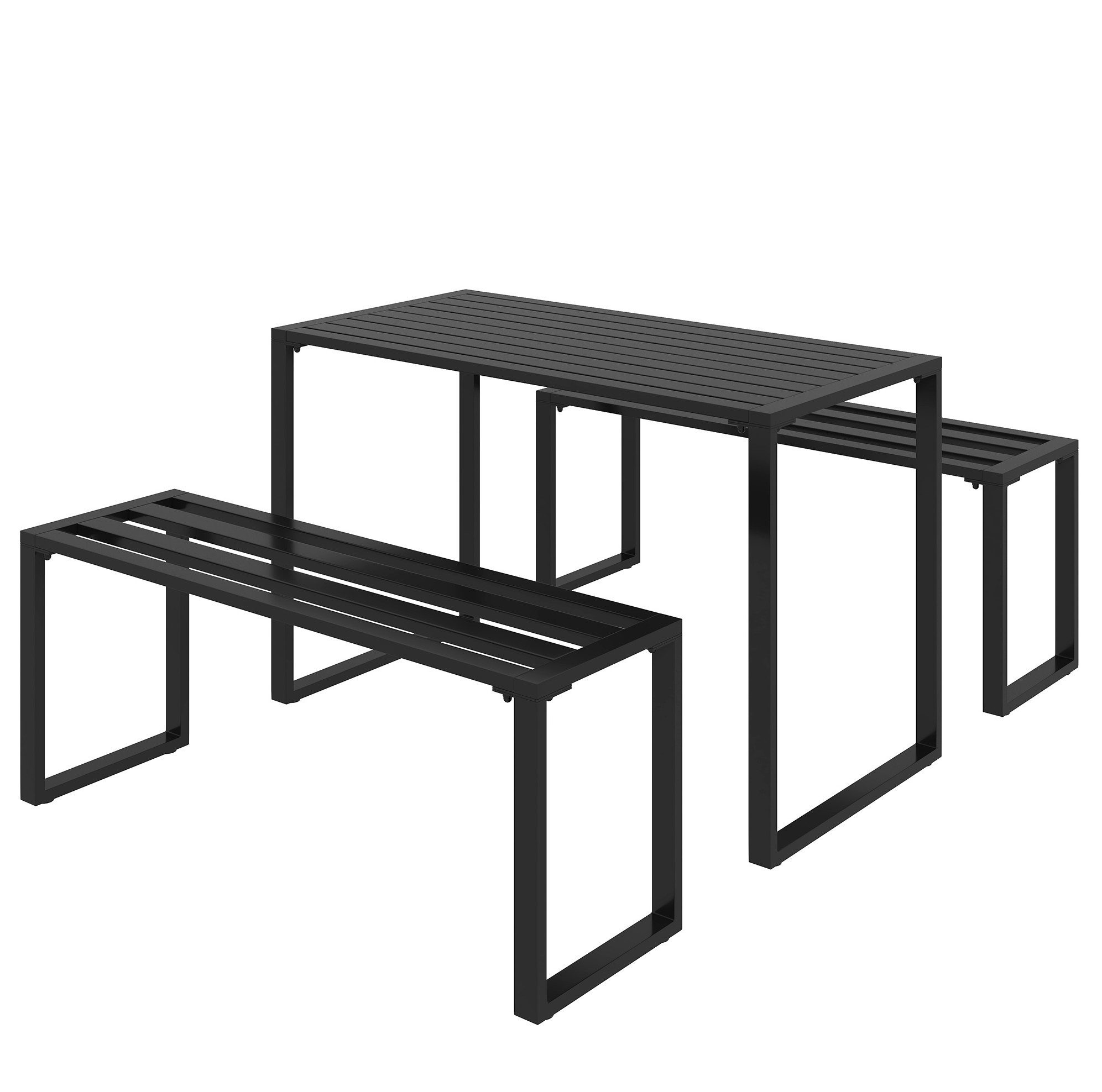 REDOM Sitzgruppe 3-tlg. 110x55x70 cm, inkl. Tisch & 2 Sitzbänke, für 4 Personen, (Set, 3-tlg., Platzsparend & wetterbeständig – für gemütliche Stunden draußen), 3-tlg. in Schwarz, Robuste Festgarnitur für Garten, Camping & Terrasse
