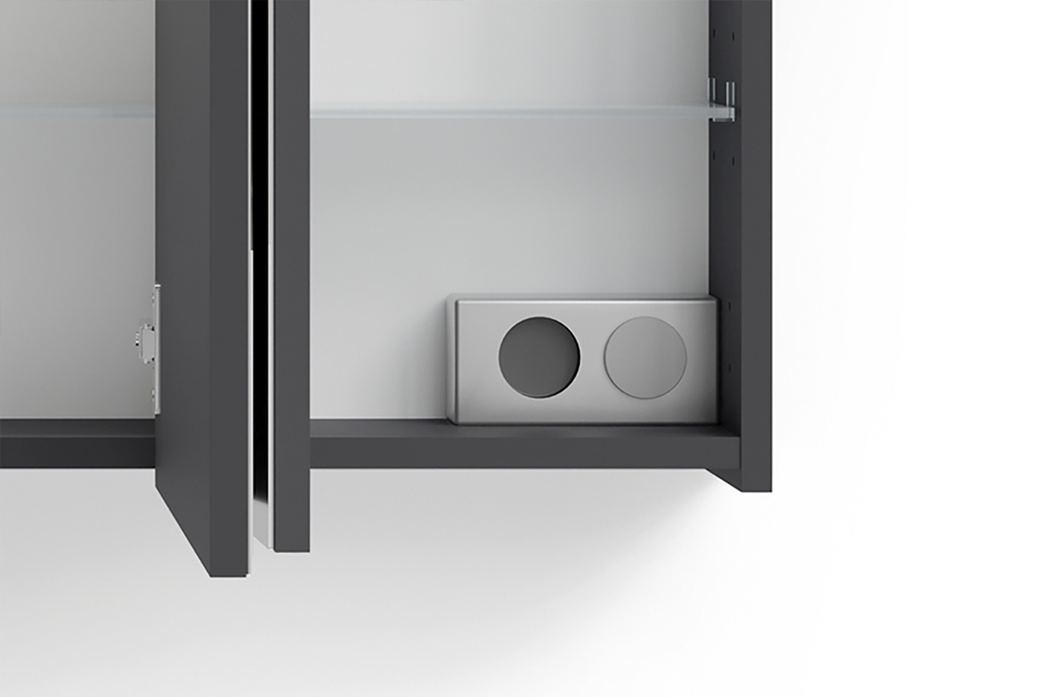 byLIVING Spiegelschrank Serie Spree, in vielen Breiten erhältlich Soft-Close, LED Beleuchtung mit Schalter- und Steckdosenbox – Bild 5 von 5