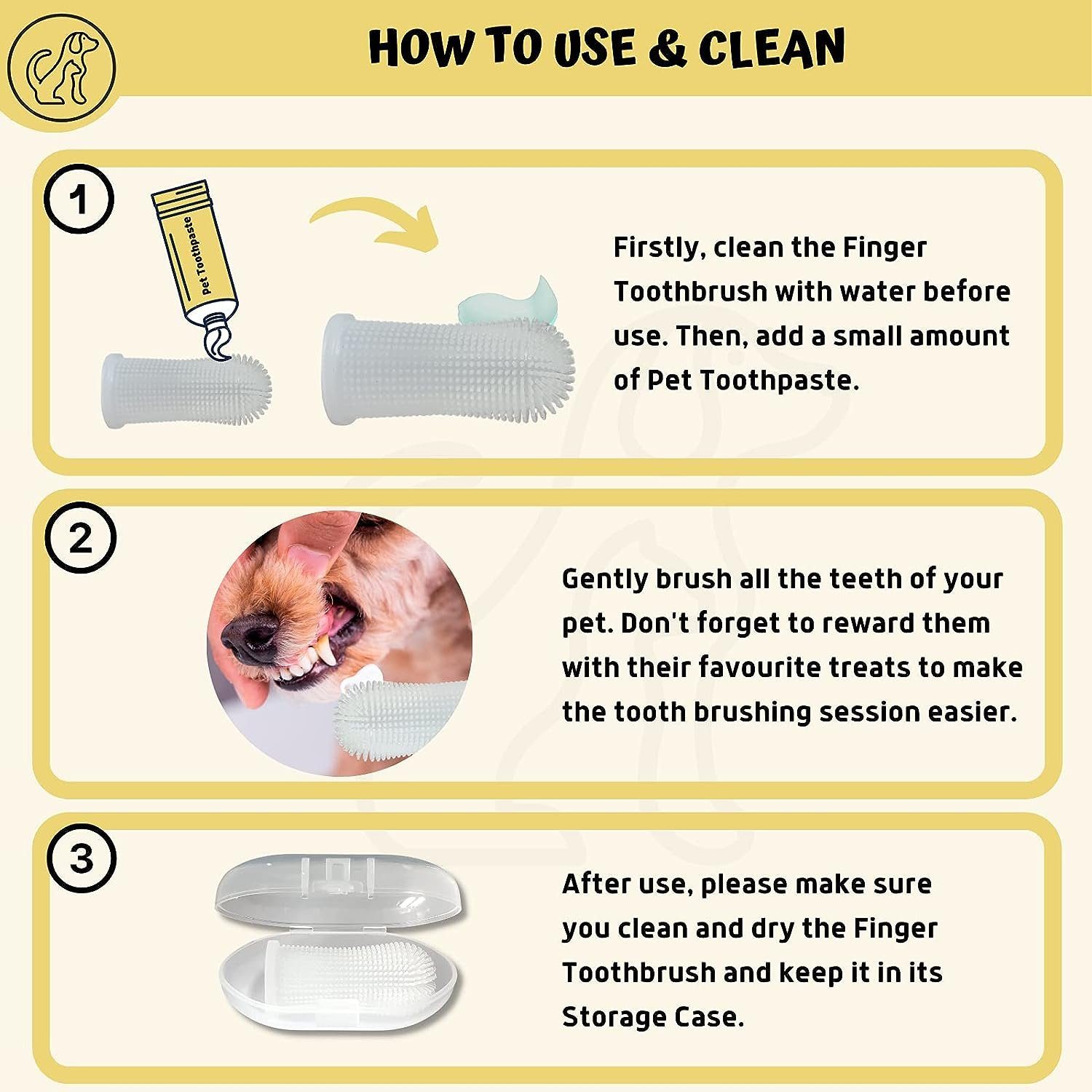 XDeer Tier-Fingerzahnbürste Fingerzahnbürste,4 stk Zahnbürste 360º Pets Reinigung Zahnbürste, mit umlaufenden Borsten,Silikon,Zahnpflege,Aufbewahrungsbox