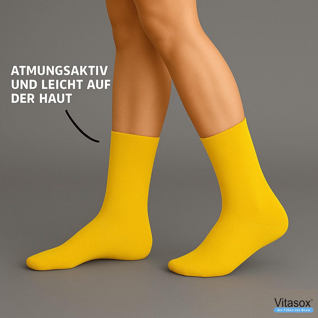 Vitasox Diabetikersocken für Damen - aus Baumwolle ohne Gummi, ohne Einschneiden und Abdrücken (4-Paar) mit weichem und dehnbarem Komfortbund