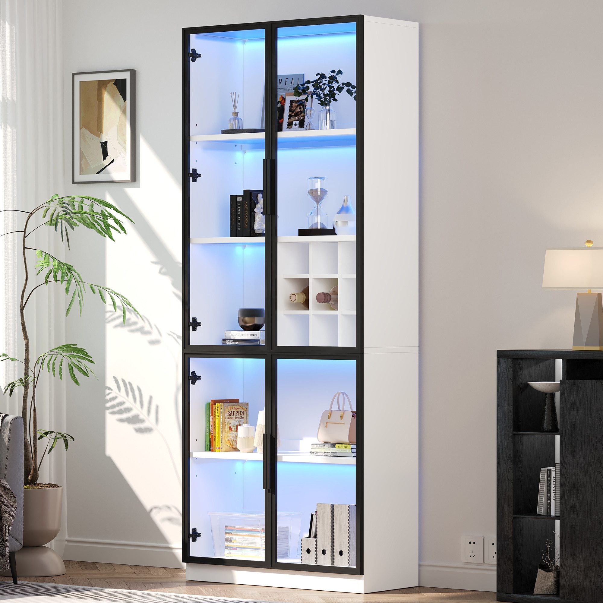 Merax Glasvitrine Standvitrine Hochschrank mit LED-Beleuchtung günstig online kaufen