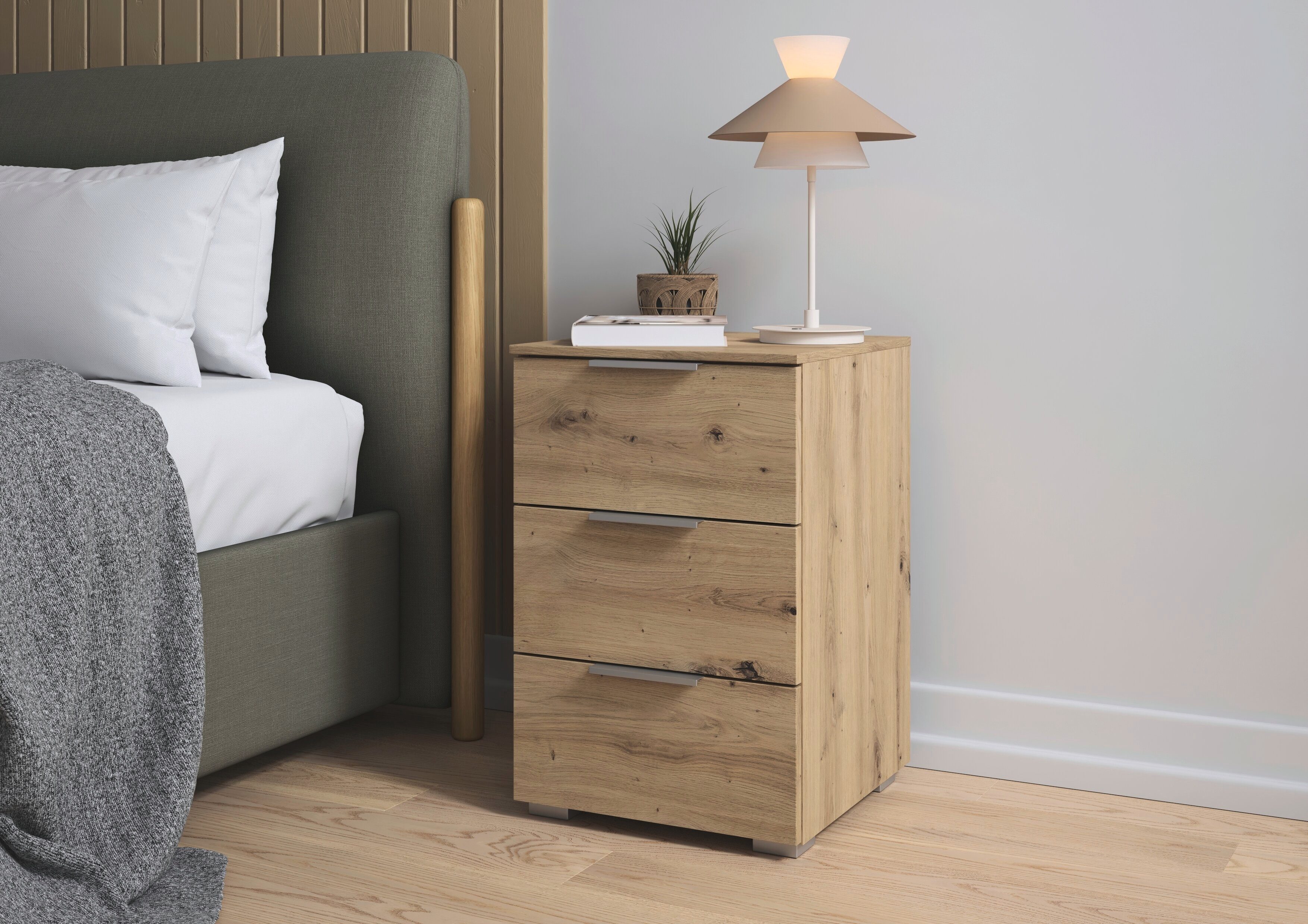 OTTO home Nachtkommode Nachttisch Nachtschrank Schubladen Sideboard Schubladenkommode CORTONA (Breite 40 cm inkl. SOFT-CLOSE-FUNKTION, mit moderner Dekor-Front), mit 3 geräumigen Schubladen, Kantengriff aus Metall MADE IN GERMANY