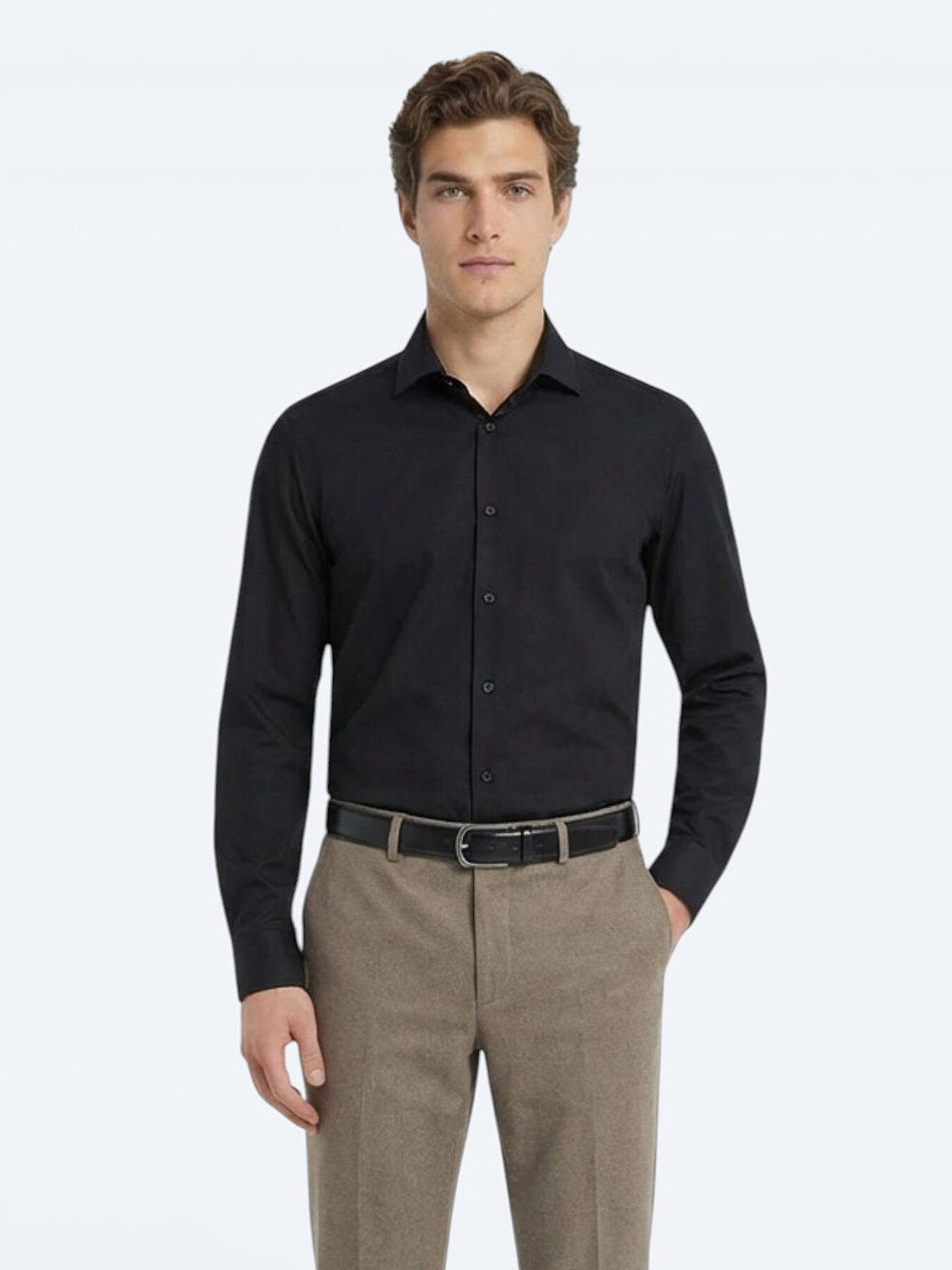 KİP Hemdbluse Schwarzes Klassisches Baumwollhemd