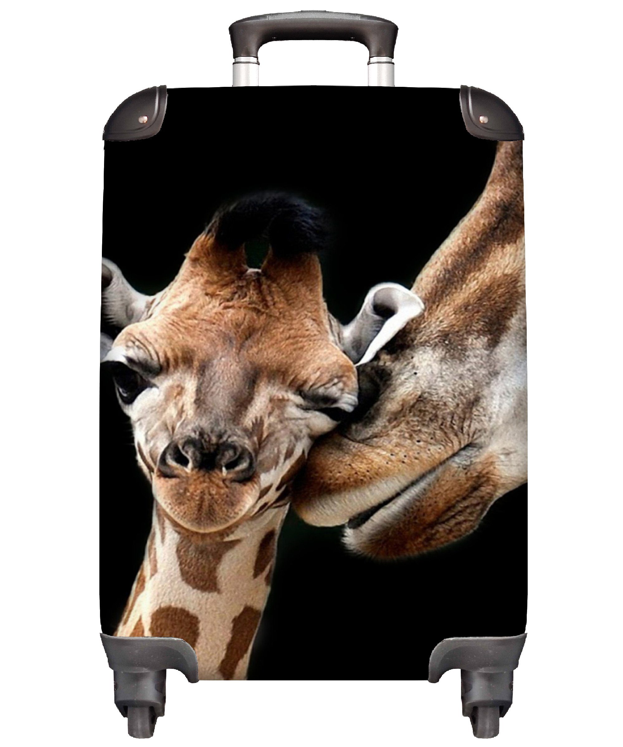 MuchoWow Handgepäckkoffer Giraffe Tiere rollen, - Handgepäck Tiere, Reisetasche Ferien, - für Trolley, Schwarz Reisekoffer Porträt - Rollen, - mit 4
