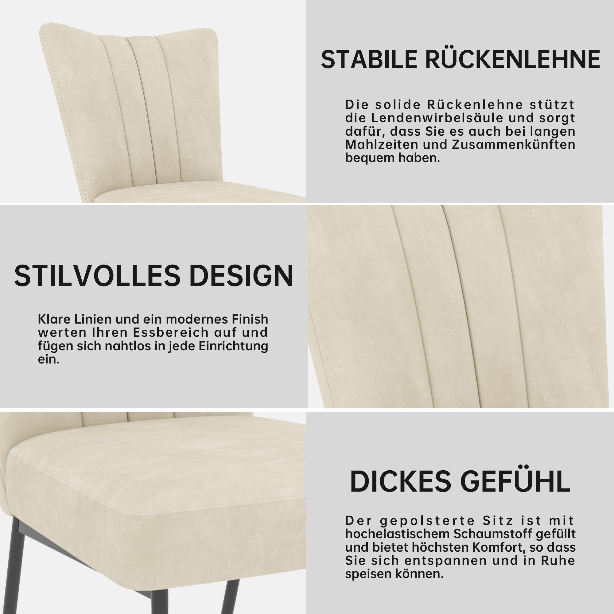 Jiexi Essgruppe Tisch-und Stuhlset, Ausziehbarer Esstisch (130–170 cm) mit 4-6 Stühlen – Bild 4 von 5