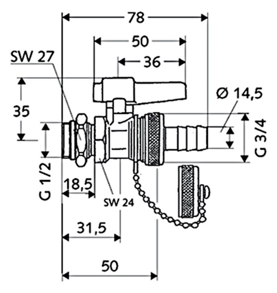 Schell Kugelhahn SCHELL F+E-Kugelhahn mit Hebelgriff 1/2" mattchromt m. ASAG, 16bar, (1-tlg)
