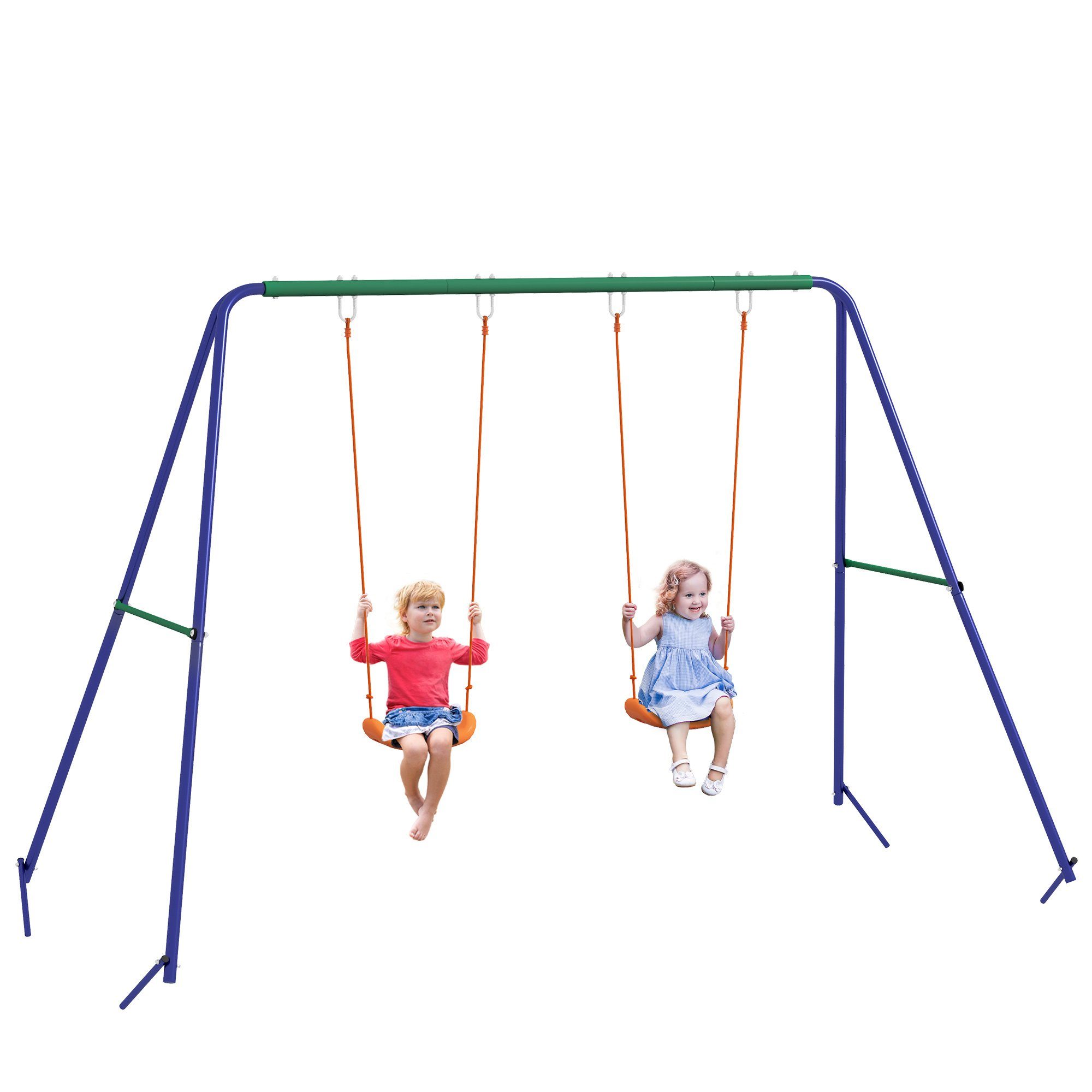 Outsunny Einzelschaukel Kinderschaukel-Set, Schaukelgestell mit 2 Schaukeln, (Schaukelgerüst, 1-tlg., Gartenschaukel), für zwei Kinder 3-8 Jahre, Stahl, 2,69 x 1,6 x 1,8 m