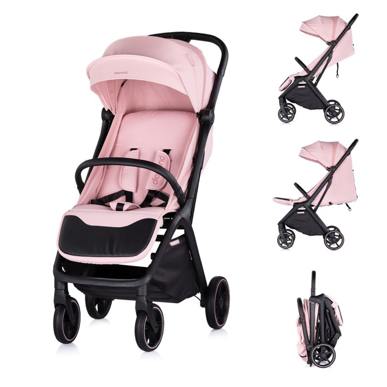 Chipolino Kinder-Buggy Kinderwagen Diamond klappbar, Korb, PU-Rollen, Sonnendach, Beinstütze