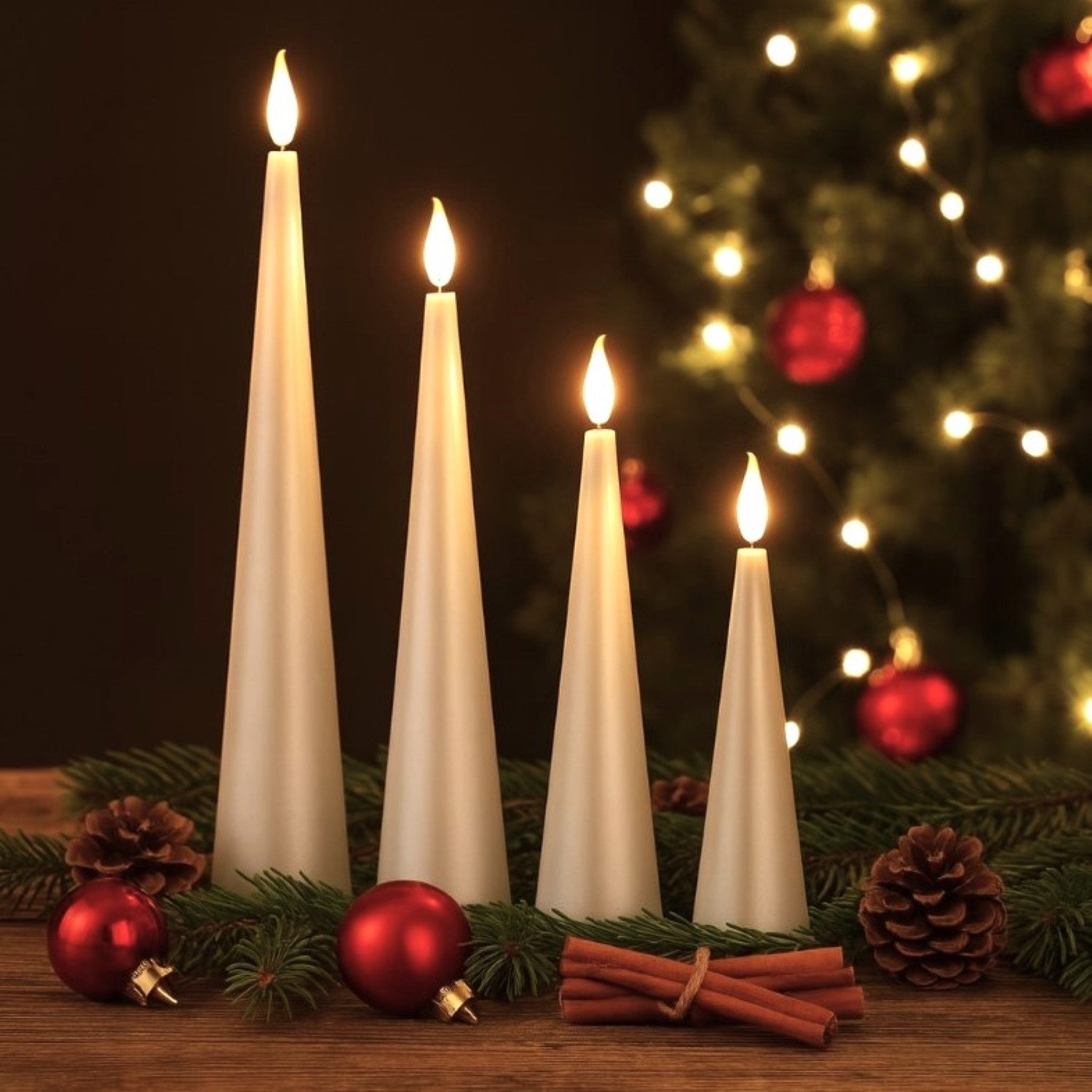 Online-Fuchs LED-Kerze 4 Kerzen, Stabkerzen XL in Kegelform inklusive 6-Stu günstig online kaufen