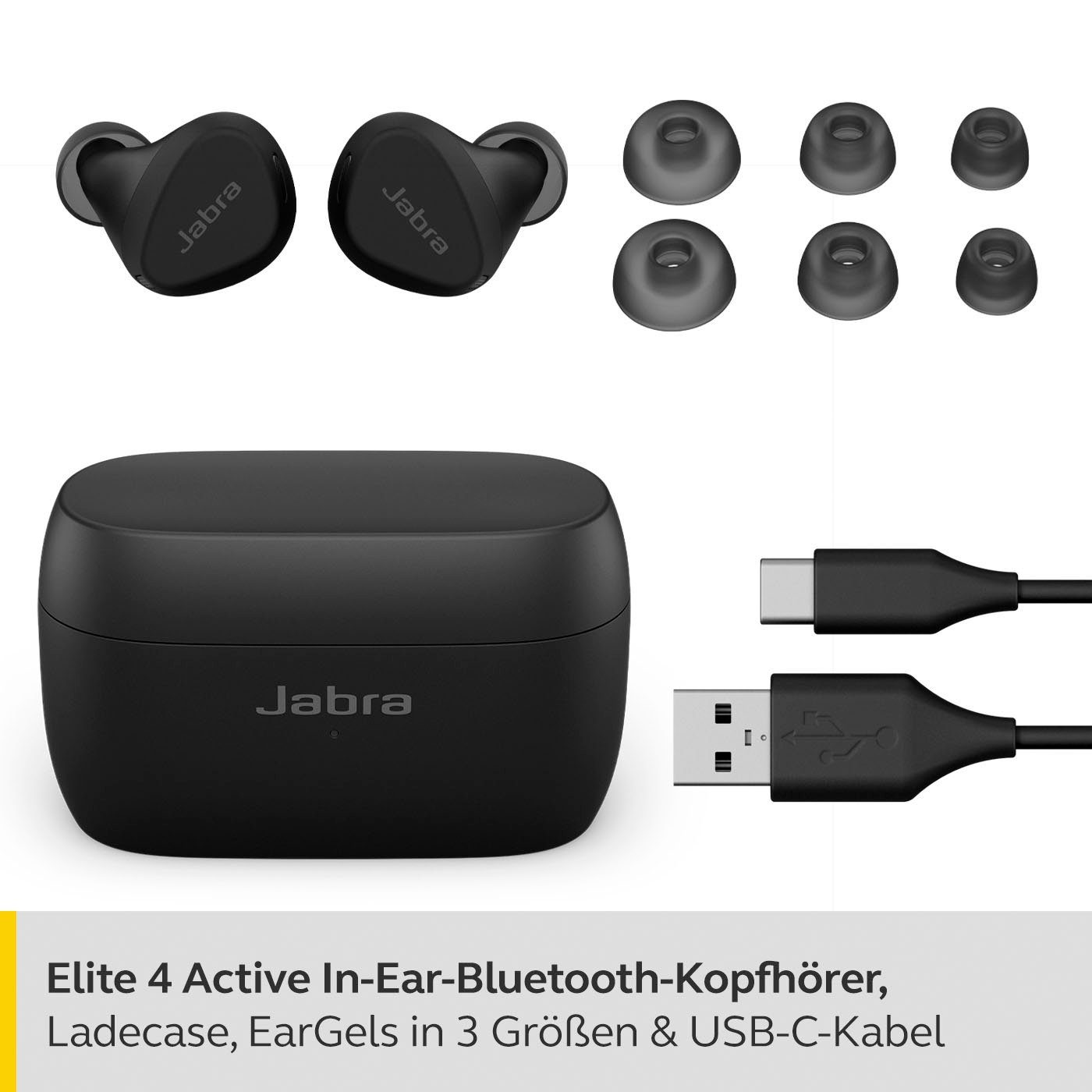 Jabra Elite 4 active schwarz integrierte (Active Google Siri, Steuerung Wireless, Anrufe Alexa, Noise für und Assistant, Cancelling Musik, Bluetooth) (ANC), True Freisprechfunktion, Bluetooth-Kopfhörer Sprachsteuerung