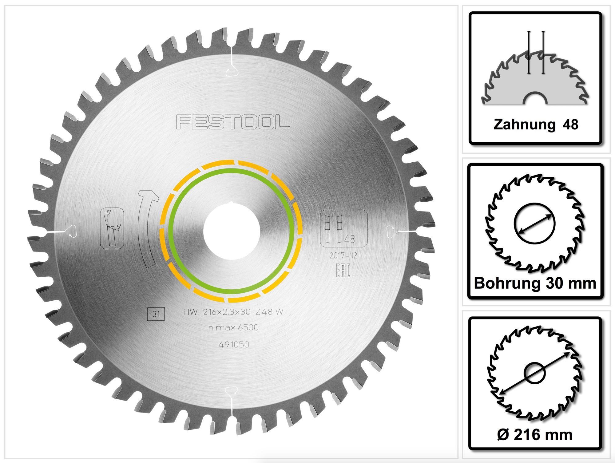 FESTOOL Kreissägeblatt Feinzahn-Sägeblatt W48 (491050) 216 x 2,3 x 30 für SYMMETRIC SYM 70