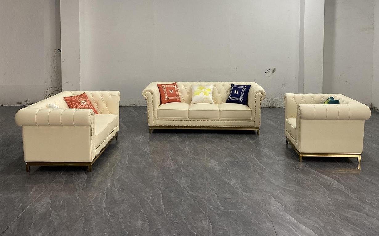 JVmoebel Sofa Orange Chesterfield Wohnzimmer Sofa Set Luxus Garnitur 3+2+1, Made in Europe Beige