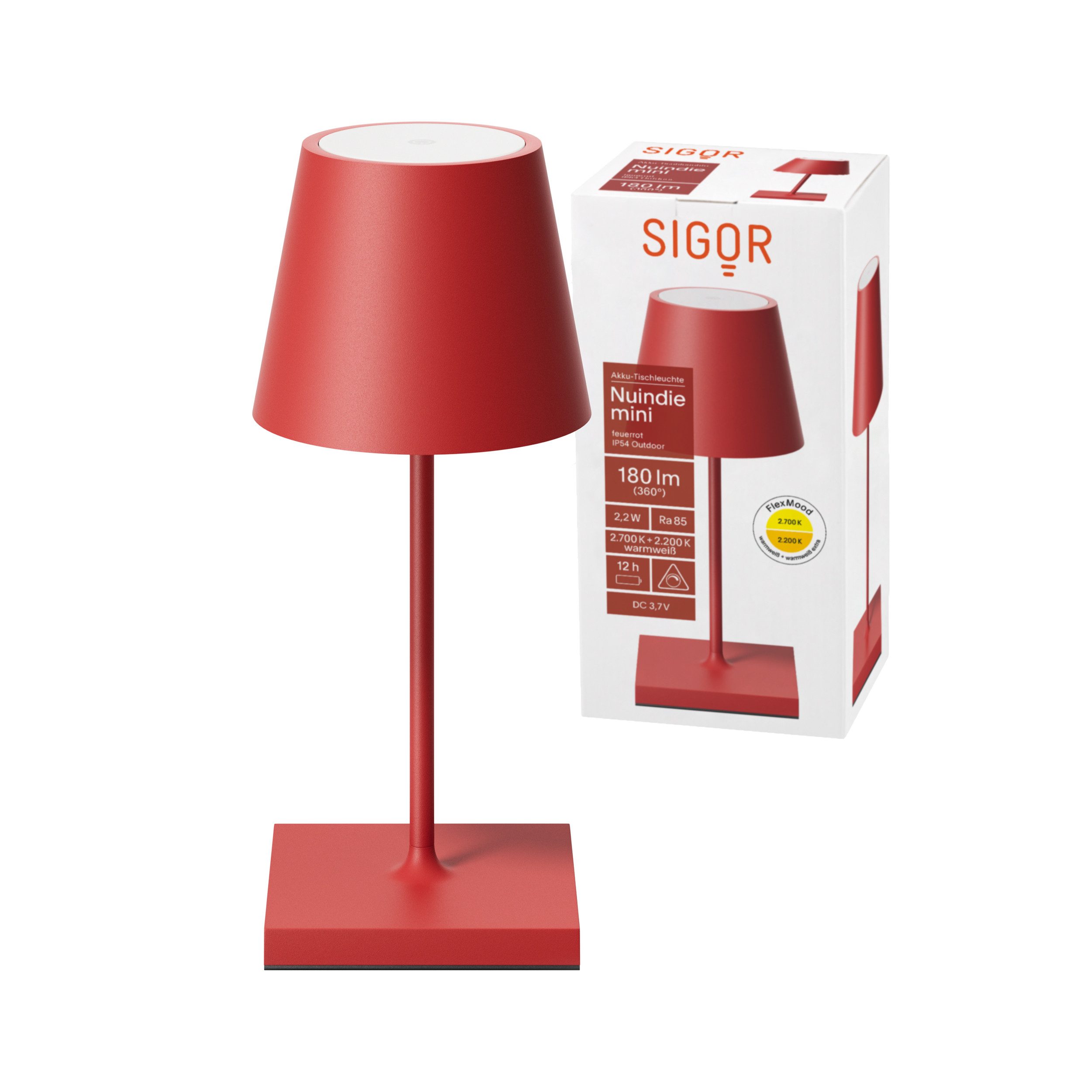 SIGOR LED Tischleuchte stilvolle Akku-Tischlampe Nuindie Mini, LED fest integriert, Warmweiß, Extra-Warmweiß, elegante, kabellose Schreibtischlampe, 25x10x10 cm