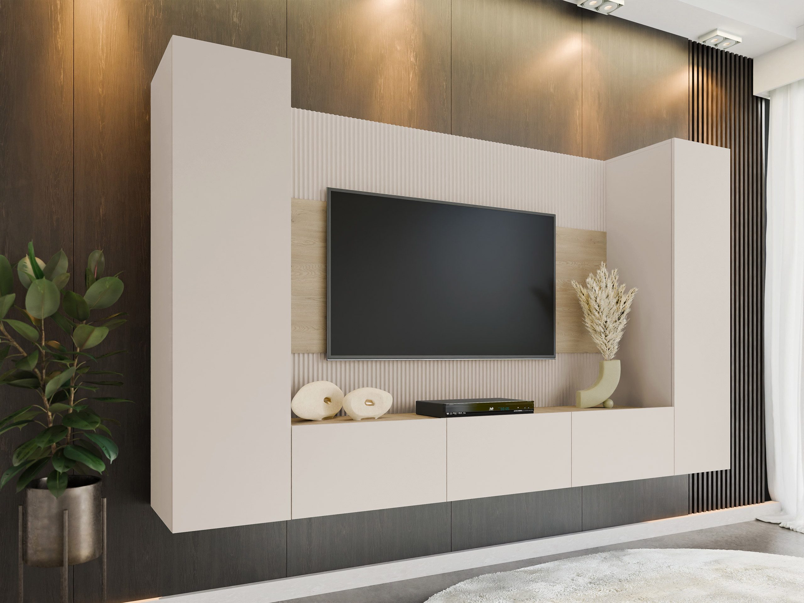 MIRJAN24 Wohnwand Deromi V, (4er-Set, TV-Lowboard, 2x Hängeschrank), Griffl günstig online kaufen