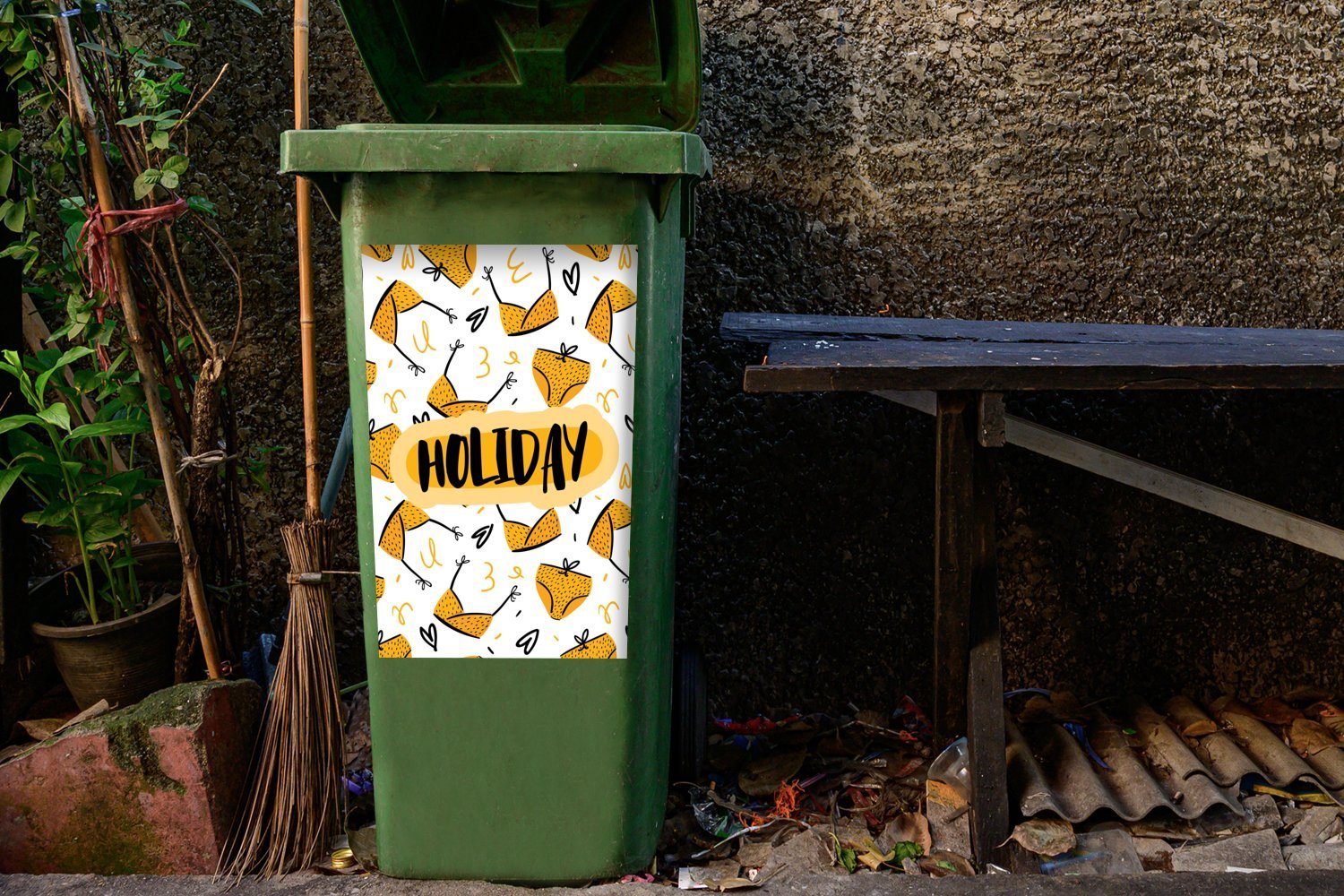 Sticker, Sommer Schwarz Wandsticker - Mülleimer-aufkleber, Bikini Abfalbehälter MuchoWow Mülltonne, Container, (1 - St),