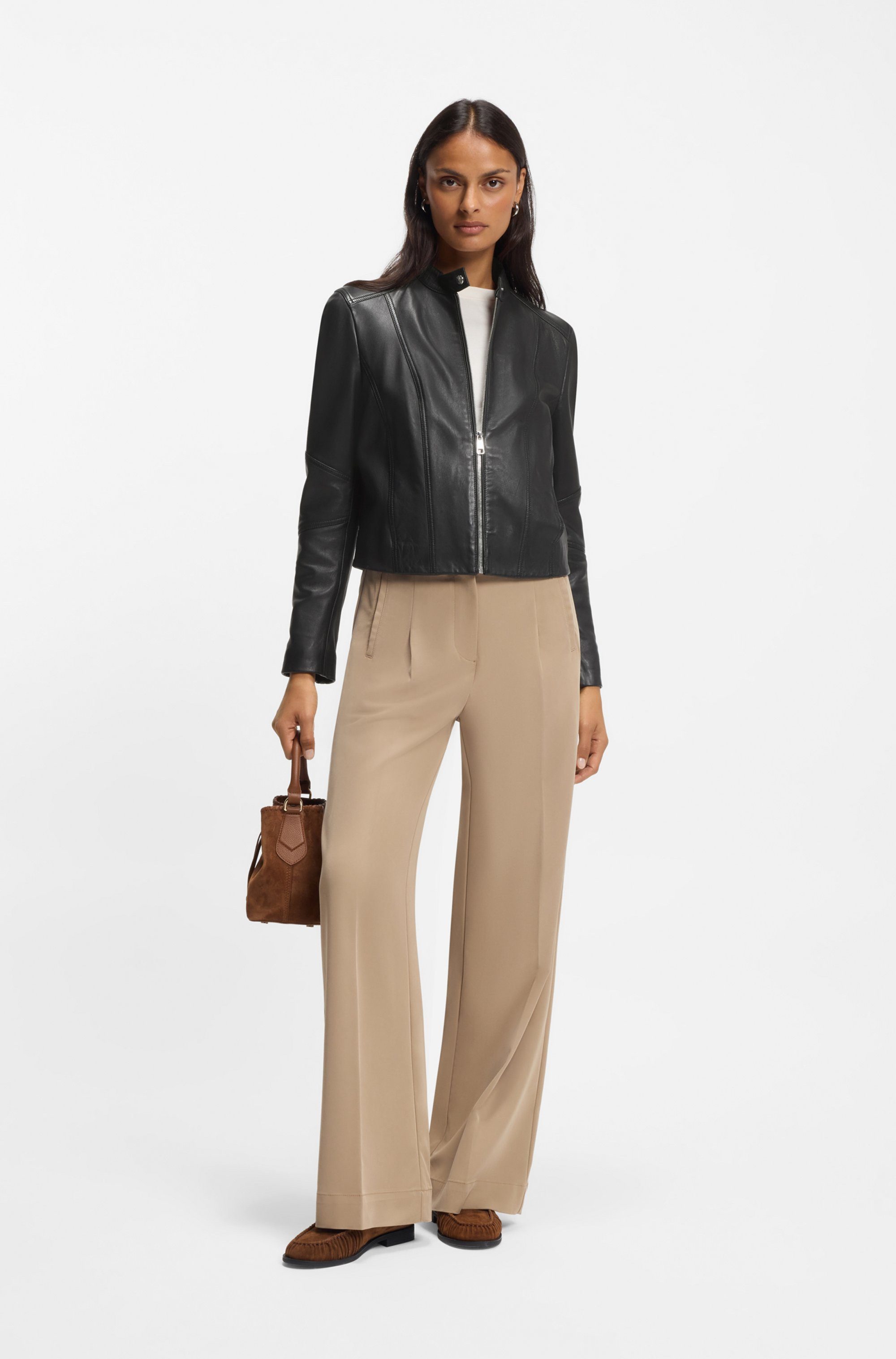 BOSS ORANGE Lederjacke Saleste Premium Damenmode aus fein genarbtem Leder