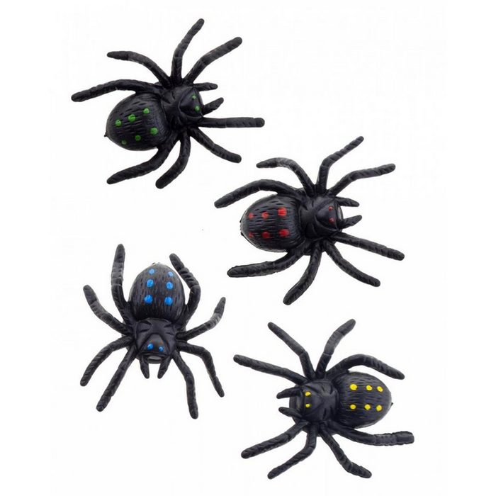 Horror-Shop Dekofigur 4 Stück Schwarze Spinnen mit Saugnapf Funktion als