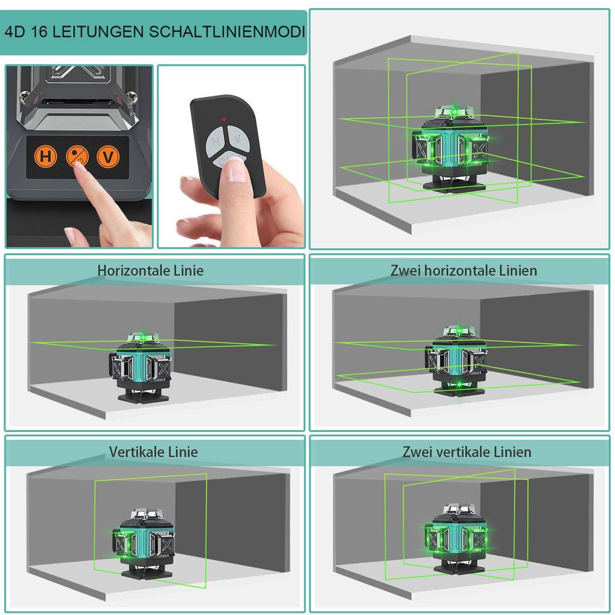 AeroAxis Laserwasserwaage Profi Kreuzlinienlaser grün 4×360° 16Linien, Selbstnivellierend, (Funkfernbedienung, Magnetfuß & Drehstativ, inkl. 2 Akkus), für Fliesen, Decken & Innenausbau