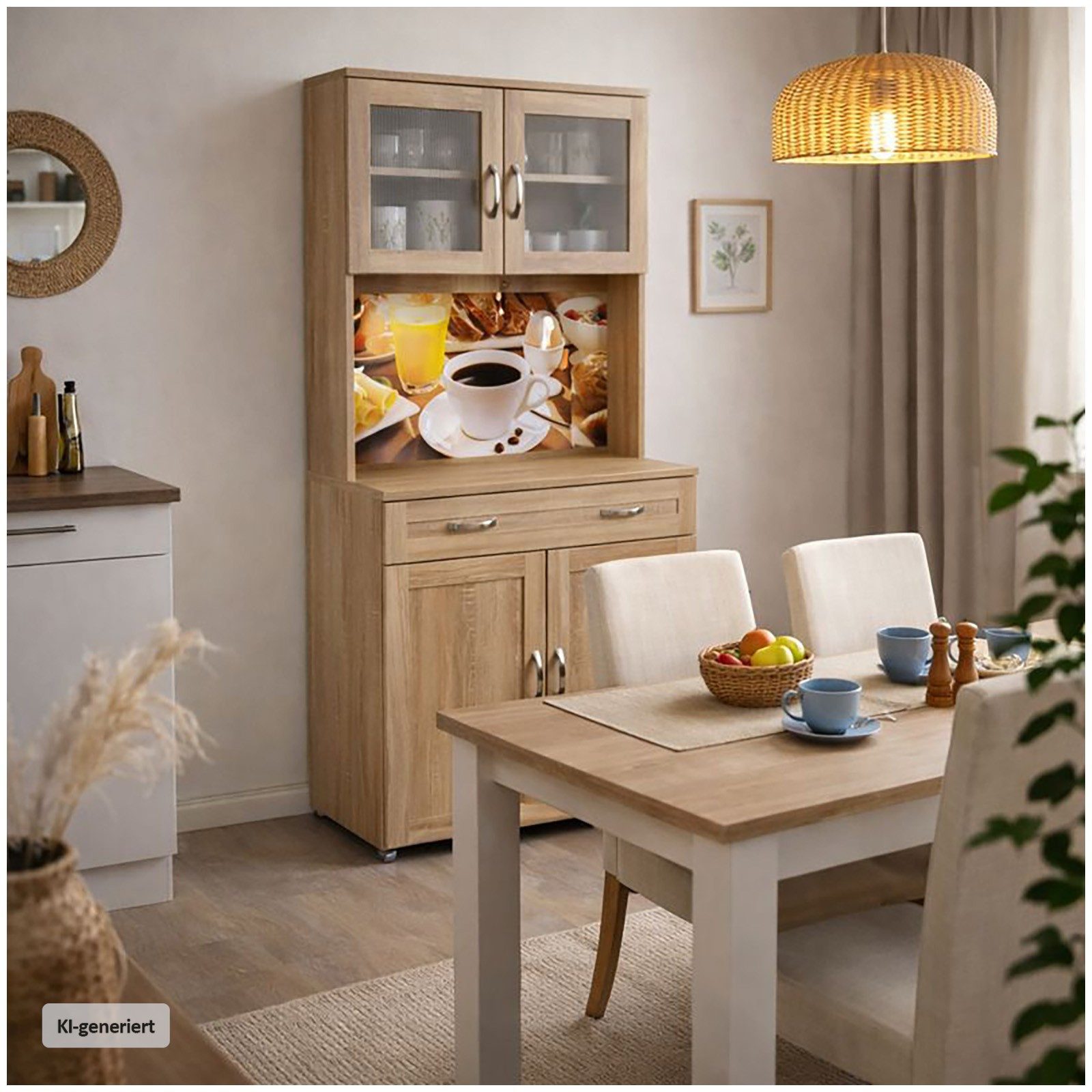 HTI-Living Hochschrank Küchenbuffet mit Glasteil Sonoma Blanca Bistro (Stück, 1-St., 1 Schrank) Küchenschrank Hochschrank – Bild 3 von 3