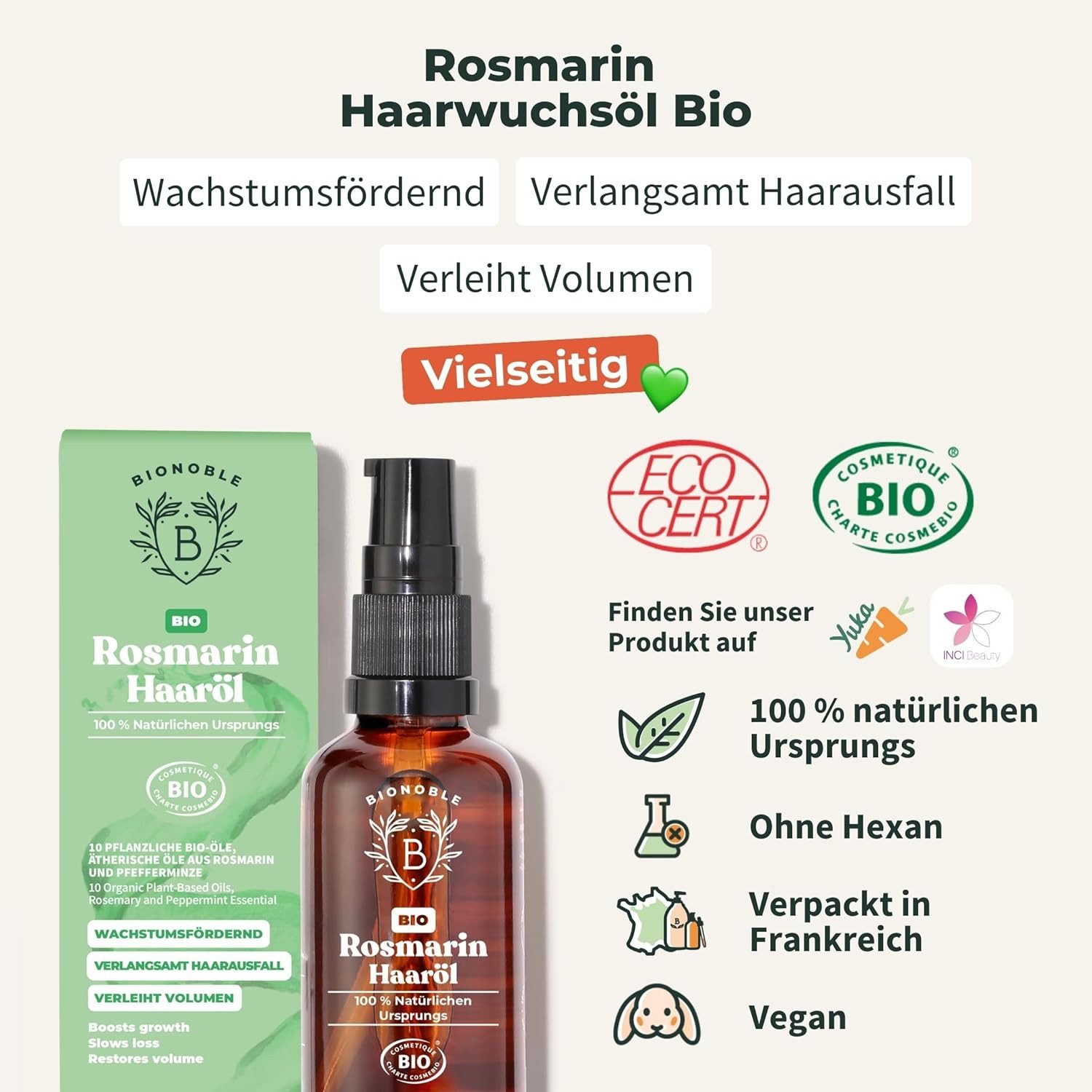 BIONOBLE Haaröl Natürliches Haaröl mit Rosmarin- & Rizinusöl, für Kopfhaut, Haarwachstum und intensive Pflege