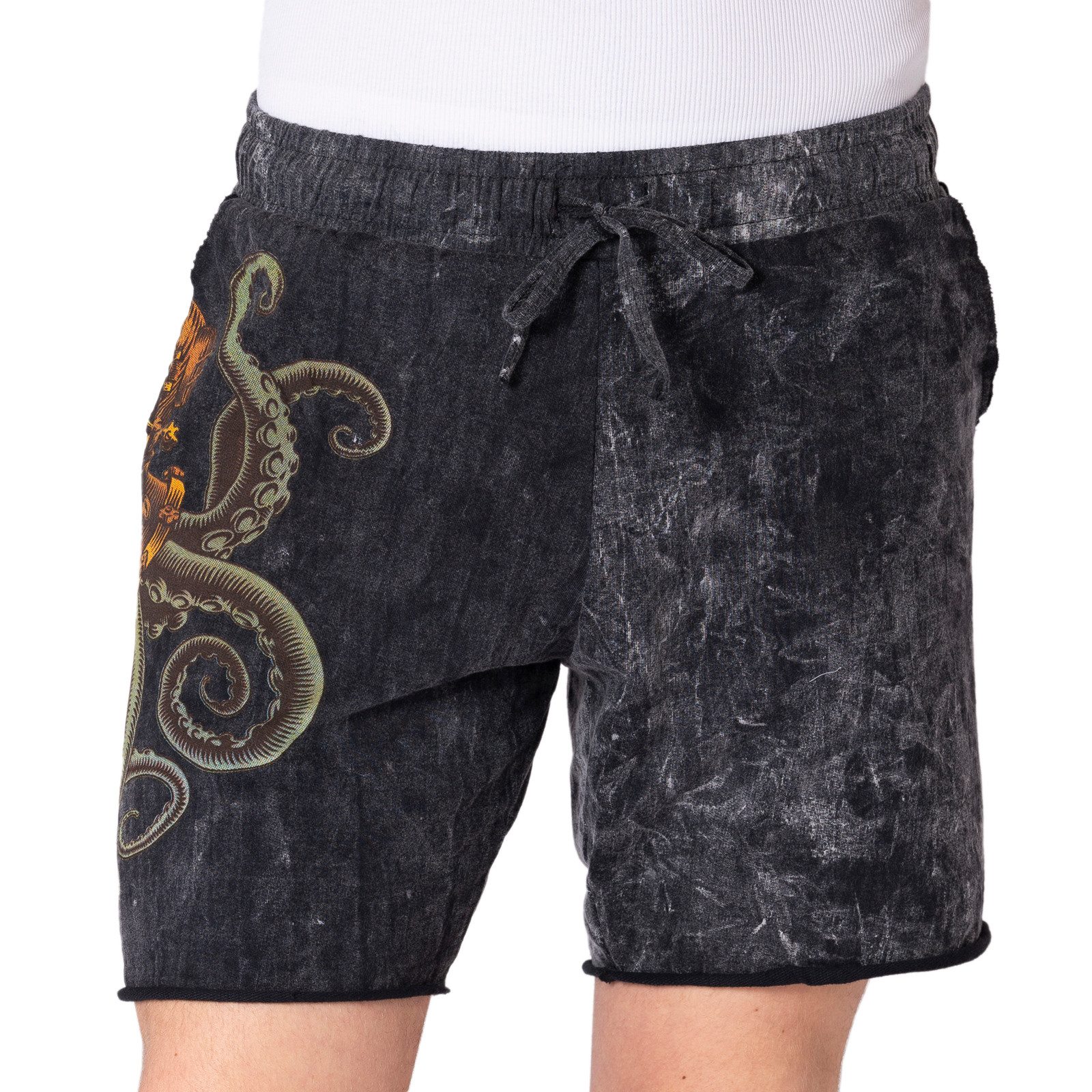 PANASIAM Shorts kurze Jogging-Hose aus 100% Baumwolle Unisex Sweatshorts mit Kordelzug Stoffhose mit Seitentaschen Sommerhose Urban Sportshort mit Naturmotiv