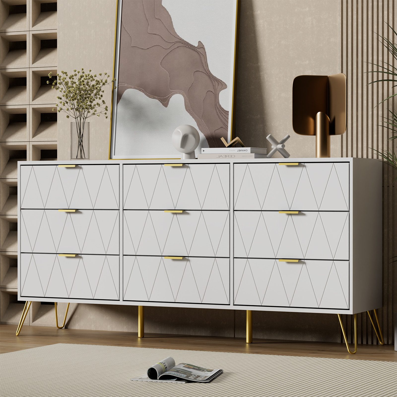 UEV Kommode modern Sideboard schmal Mehrzweckschrank für Kleidung Dokumente (Packung, Schubladenschrank mit Kippsicherung für Wohnzimmer Schlafzimmer Flur), TV  – Bild 4 von 5