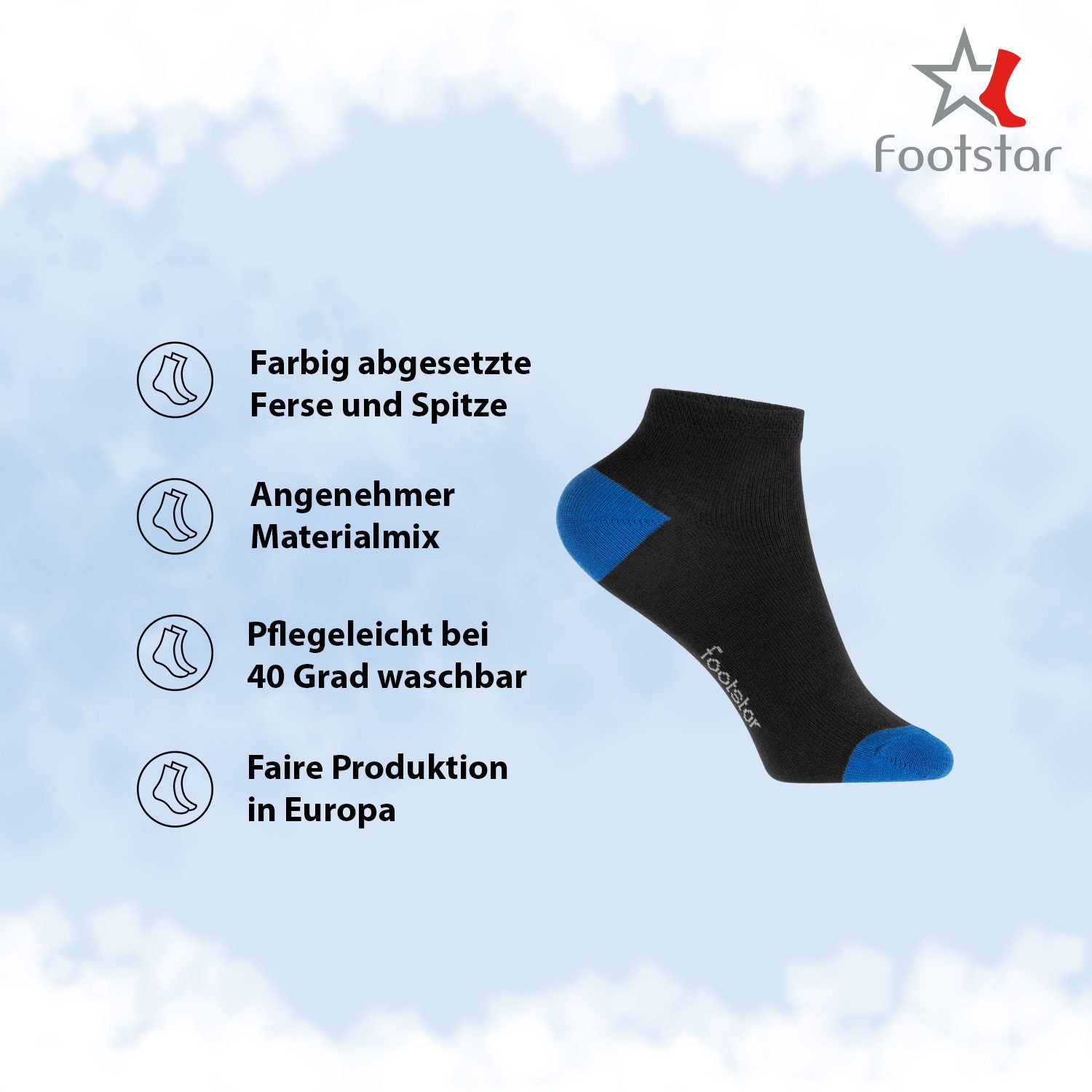 Footstar Kurzsocken Kinder Baumwoll Kurzschaft Socken (10 Paar) Ferse-Spitze – Bild 2 von 5