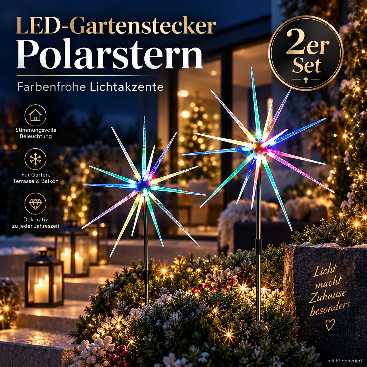 Weltbild LED Dekolicht LED-Gartenstecker Polarstern 2er Set Gartenstecker Weihnachtsdeko, Winterdeko LED Beleuchtung Außenbeleuchtung Stern Dekoration – Bild 5 von 5