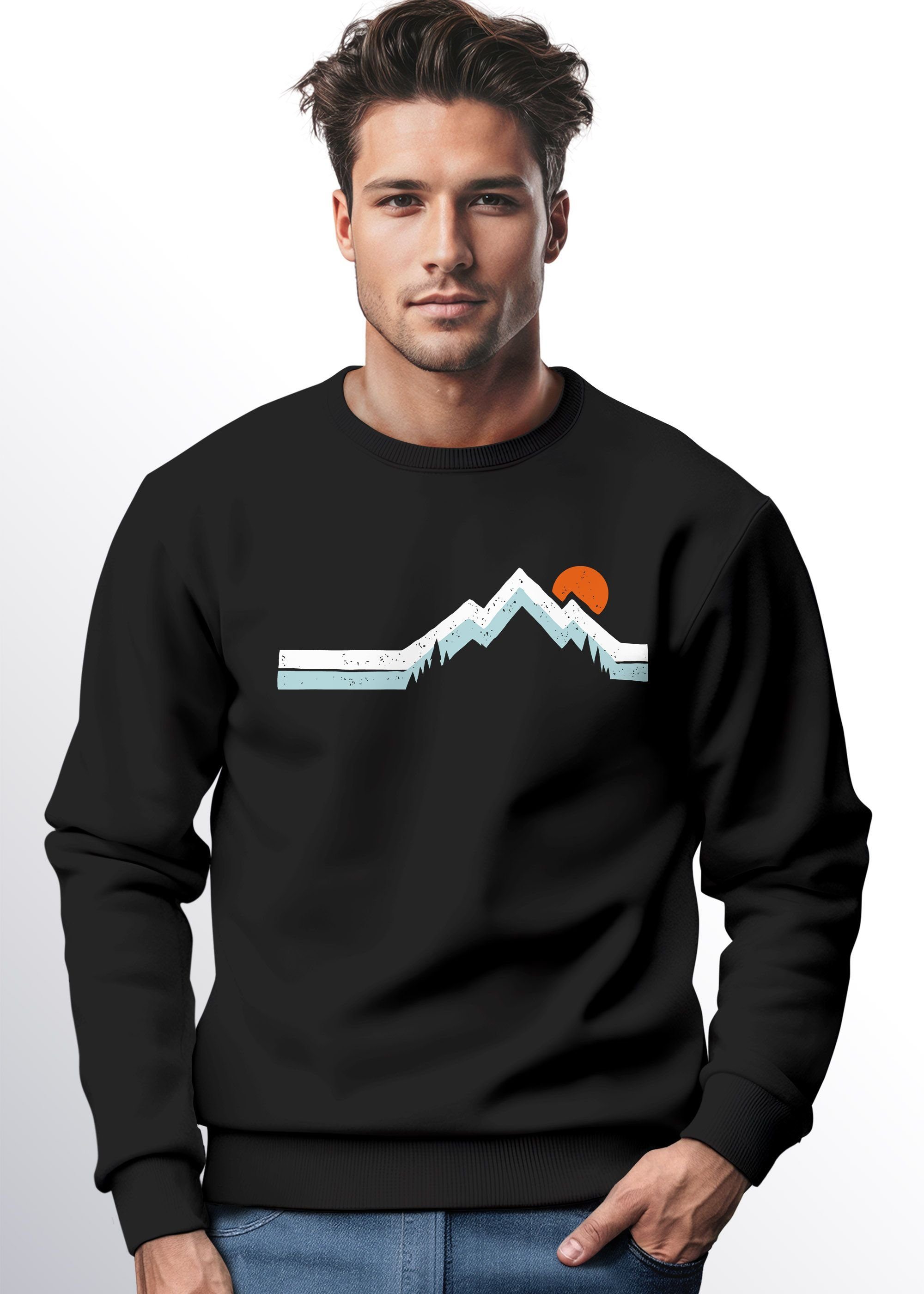 Neverless Sweatshirt Sweatshirt Herren Berg Wandern Natur Outdoor Aufdruck Print Rundhals-P