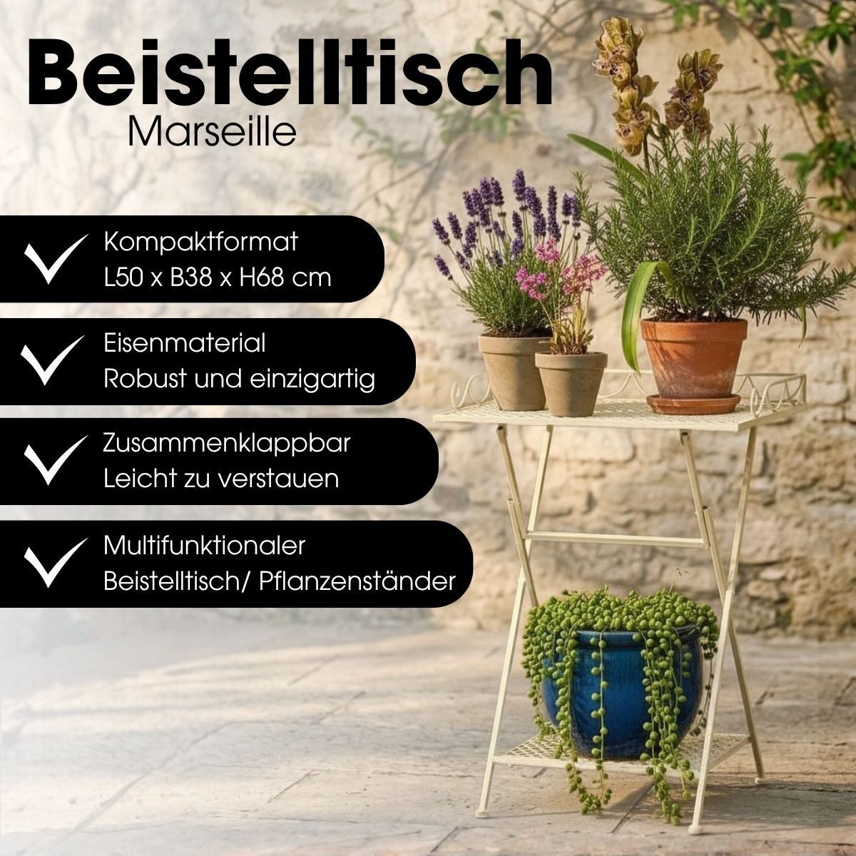 Mica Decorations Beistelltisch Mica Decorations Marseille Balkontisch – Pflanzenregal