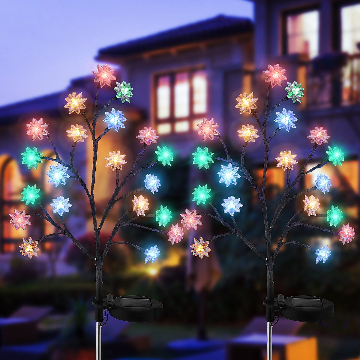 oyajia LED Solarleuchte 2/4 Stück LED Lotus Flower Solarlampe für den Garten, 2 Modi, LED fest integriert, bunt, Buntes Licht Gartenbeleuchtung, Wasserdicht IP65 für Terrasse, Party 2 Stück Solarleuchte