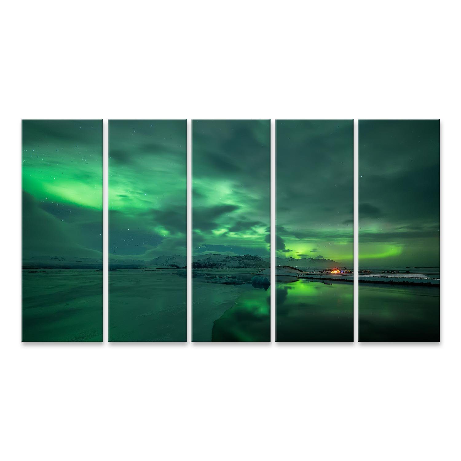 islandburner Leinwandbild Bild auf Leinwand Aurora Borealis über Jokulsarlon Lagune in Island Wa