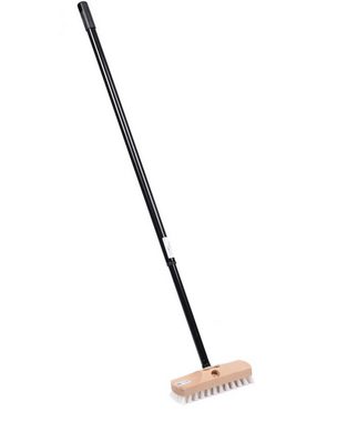 BawiTec Reinigungsbürste Schrubber 22cm mit Stiel Bodenschrubber mit Holzstiel oder Teleskopstiel, Fliesen, Platten, Beton, Holz, Steinzeug